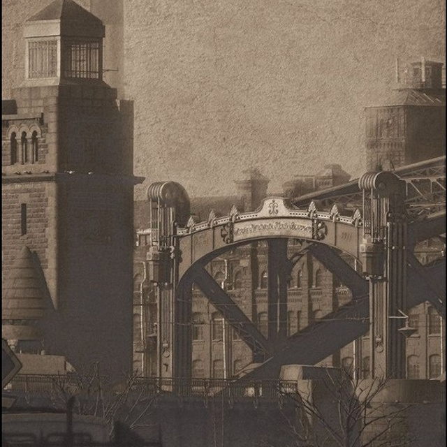 Михайлуца, Вид на Мост Петра Великого в С-Петербурге. сепия.