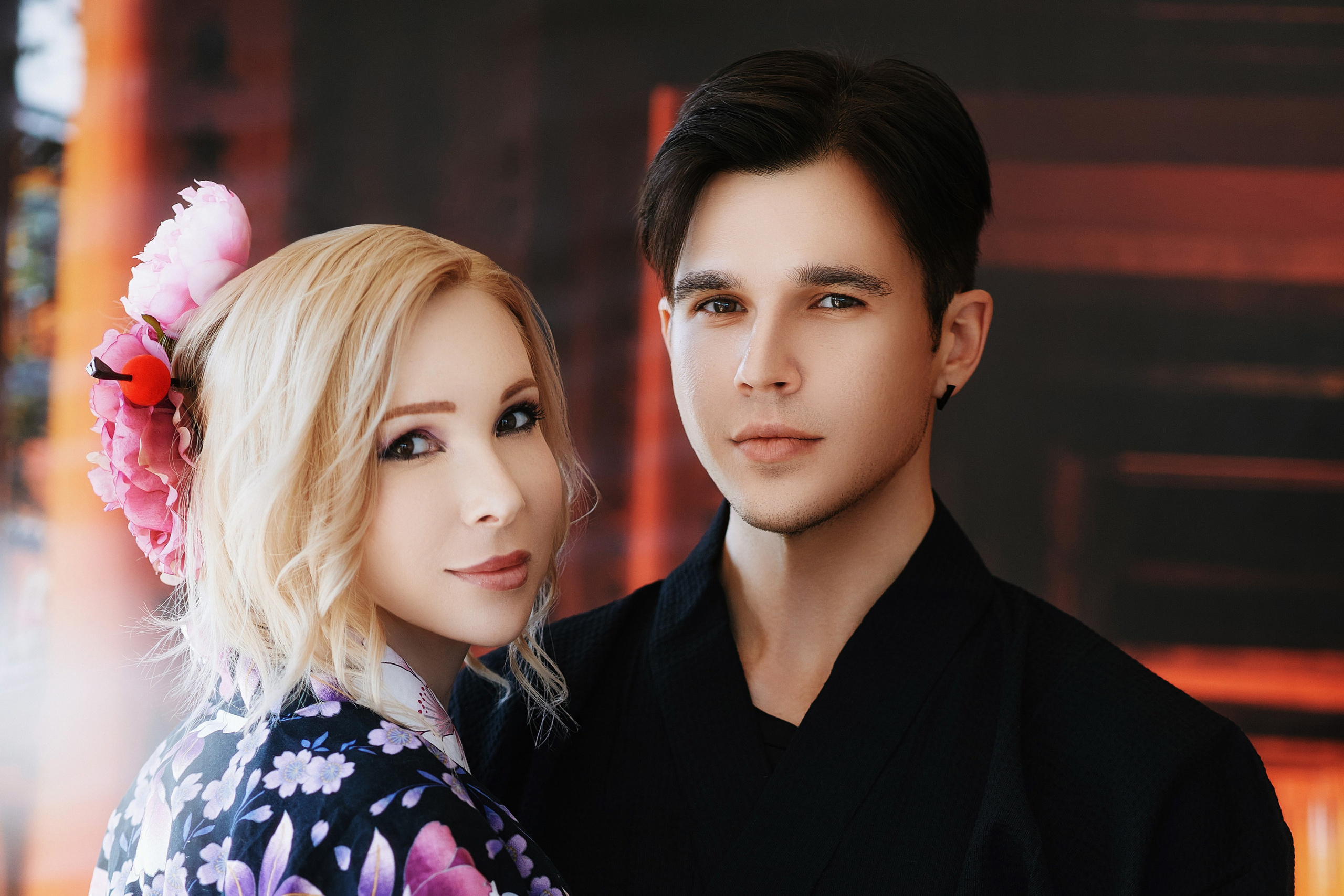 Стильная парная портретная фотосессия в кимоно в японском стиле в Находке