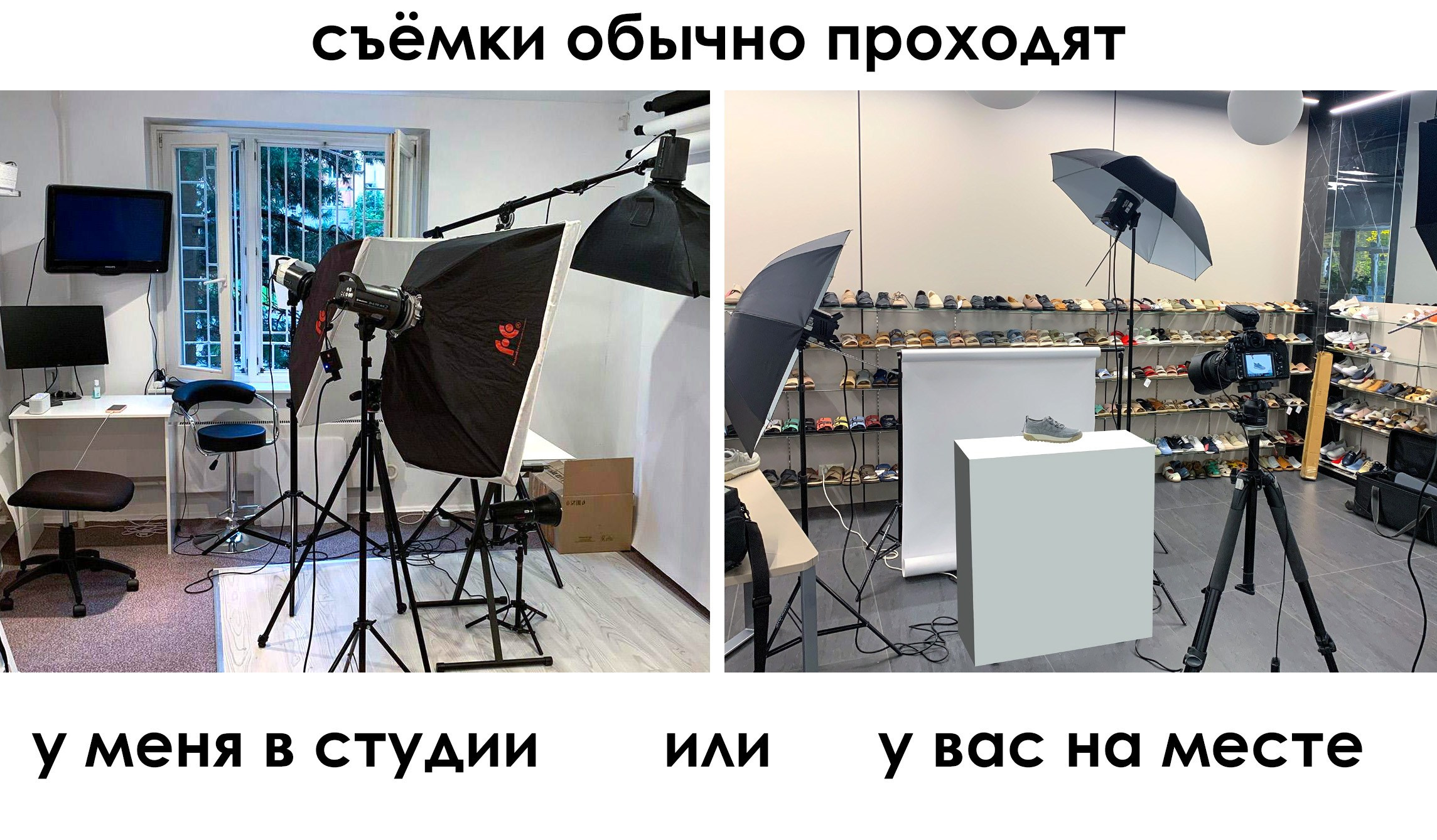 Процесс фотосъёмки обуви для каталогов