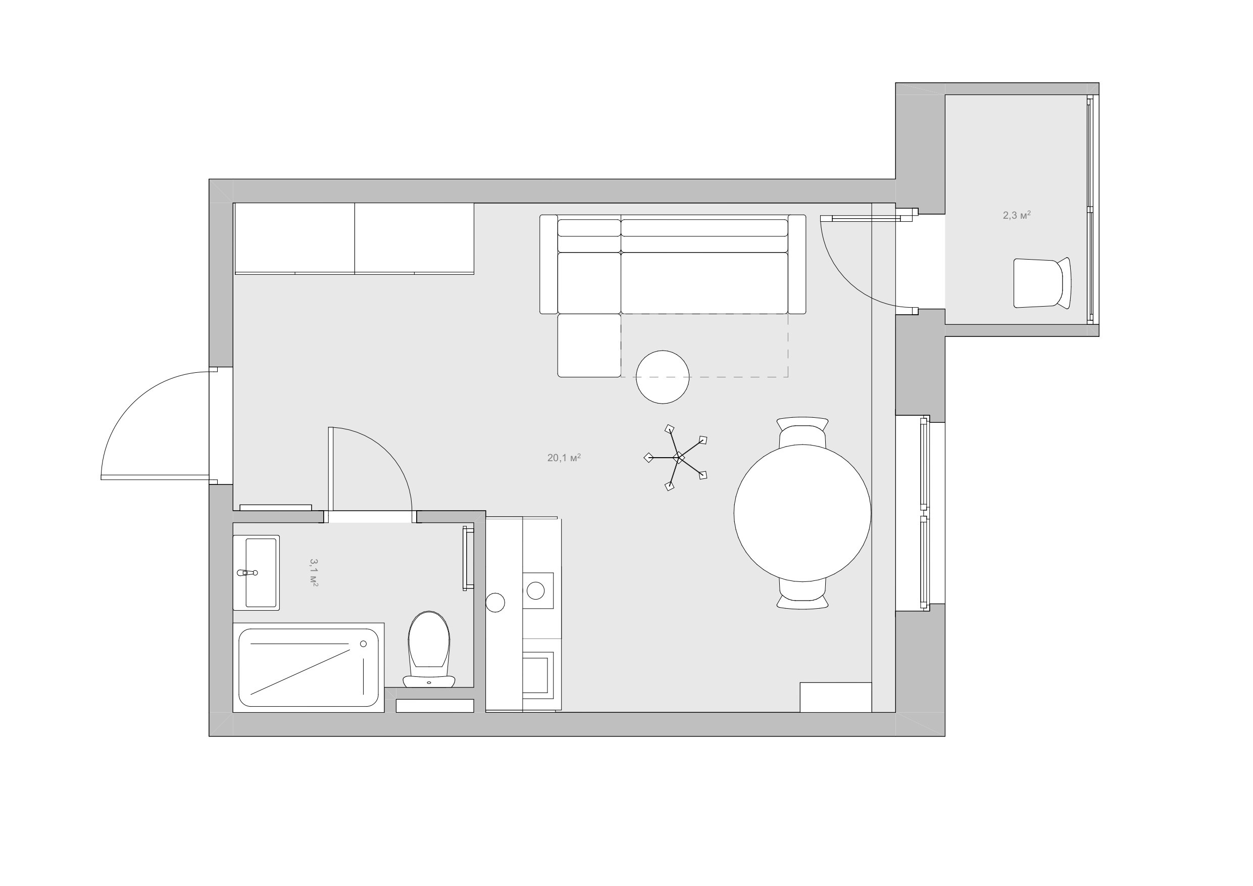 Дизайн интерьера студии в Красногорске 25 метров. Ольга Саакян Ι Дизайн интерьера в Москве: планировка, подбор отделочных материалов, чертежи для строителей и надзор за ремонтом квартиры