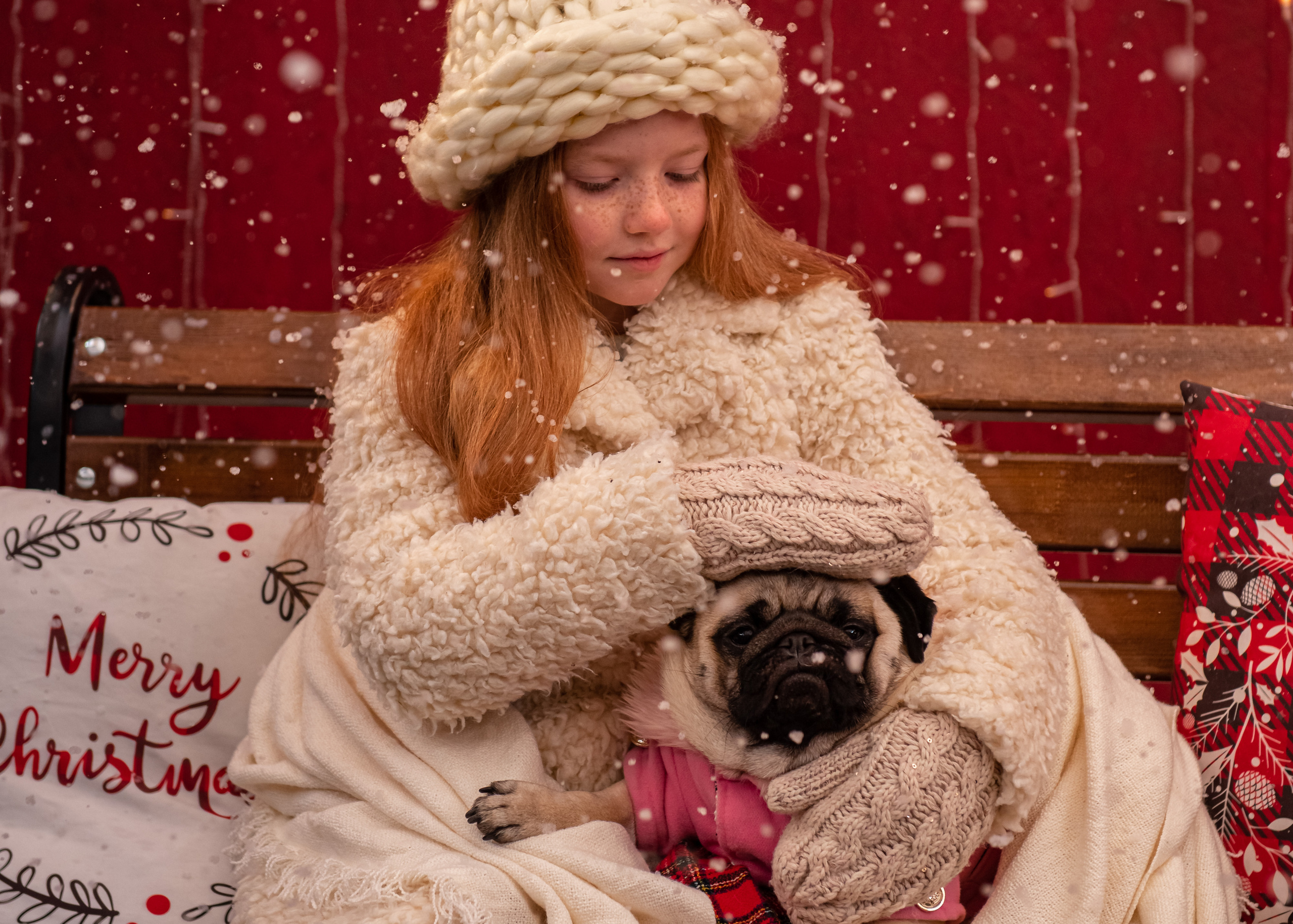 Новогодняя фотосессия Златочки и мопса Васьки. Семейный и детский фотограф в Краснодарском крае Натали Фищенко
