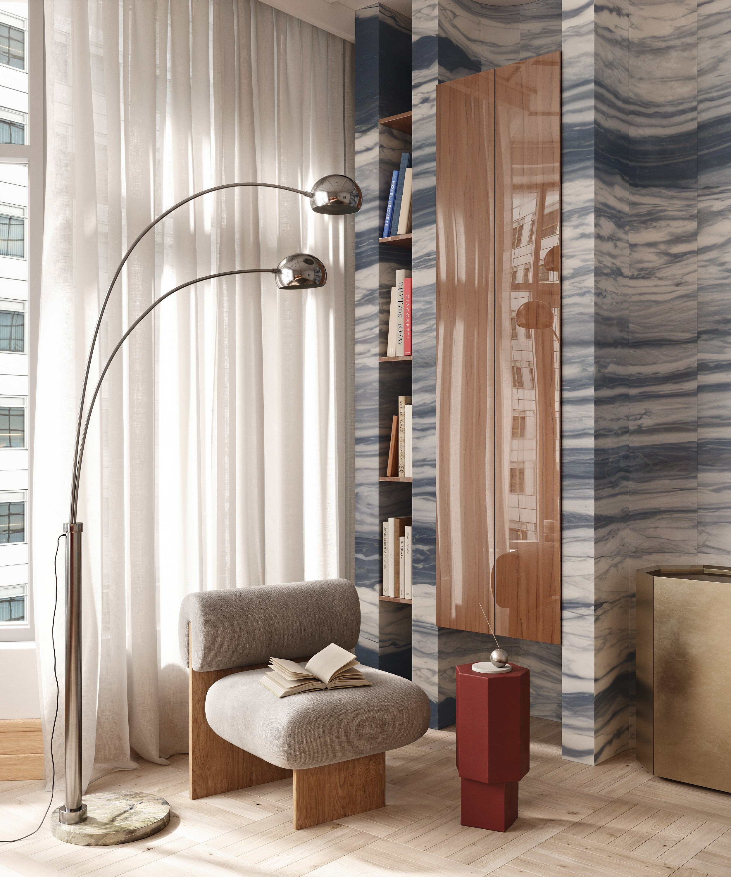 Red accent | Design by Lake and Walls. Interior visualisation | avocado.render