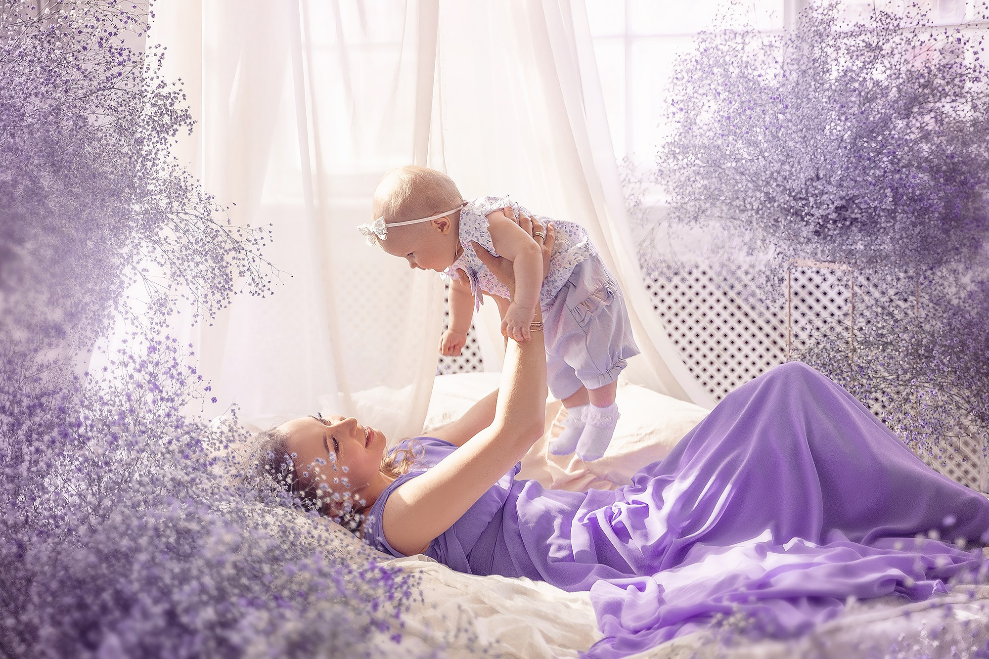Весенняя фотосессия в лиловых цветах. Детский и семейный фотограф в Москве Катерина Орлова