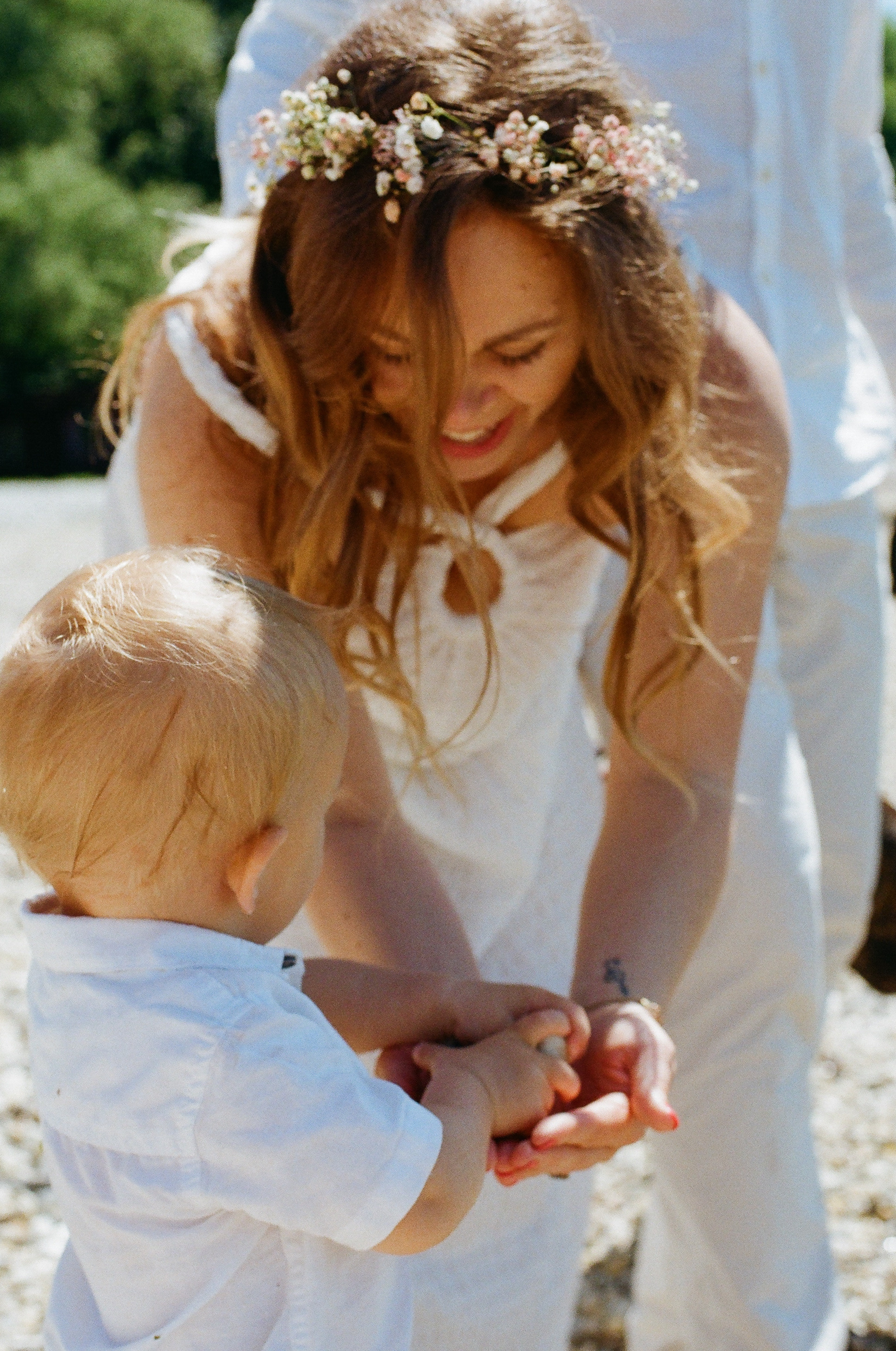 a mother playing with her son