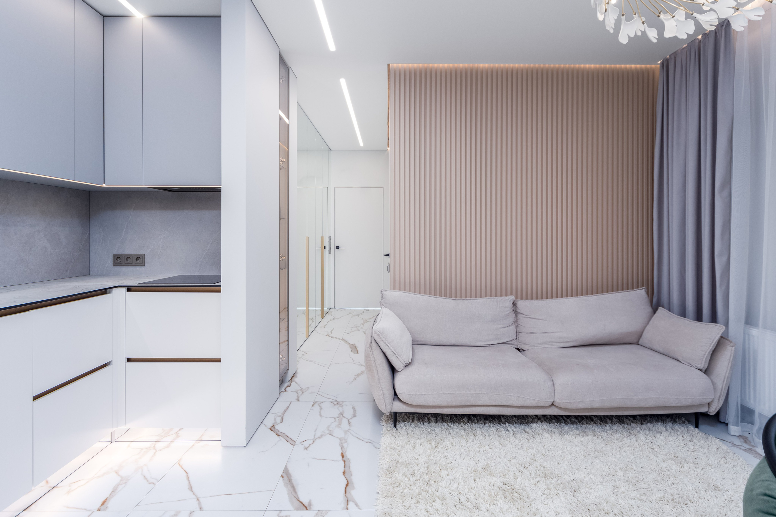 Фото интерьера ТВ зоны в кухне-гостиной