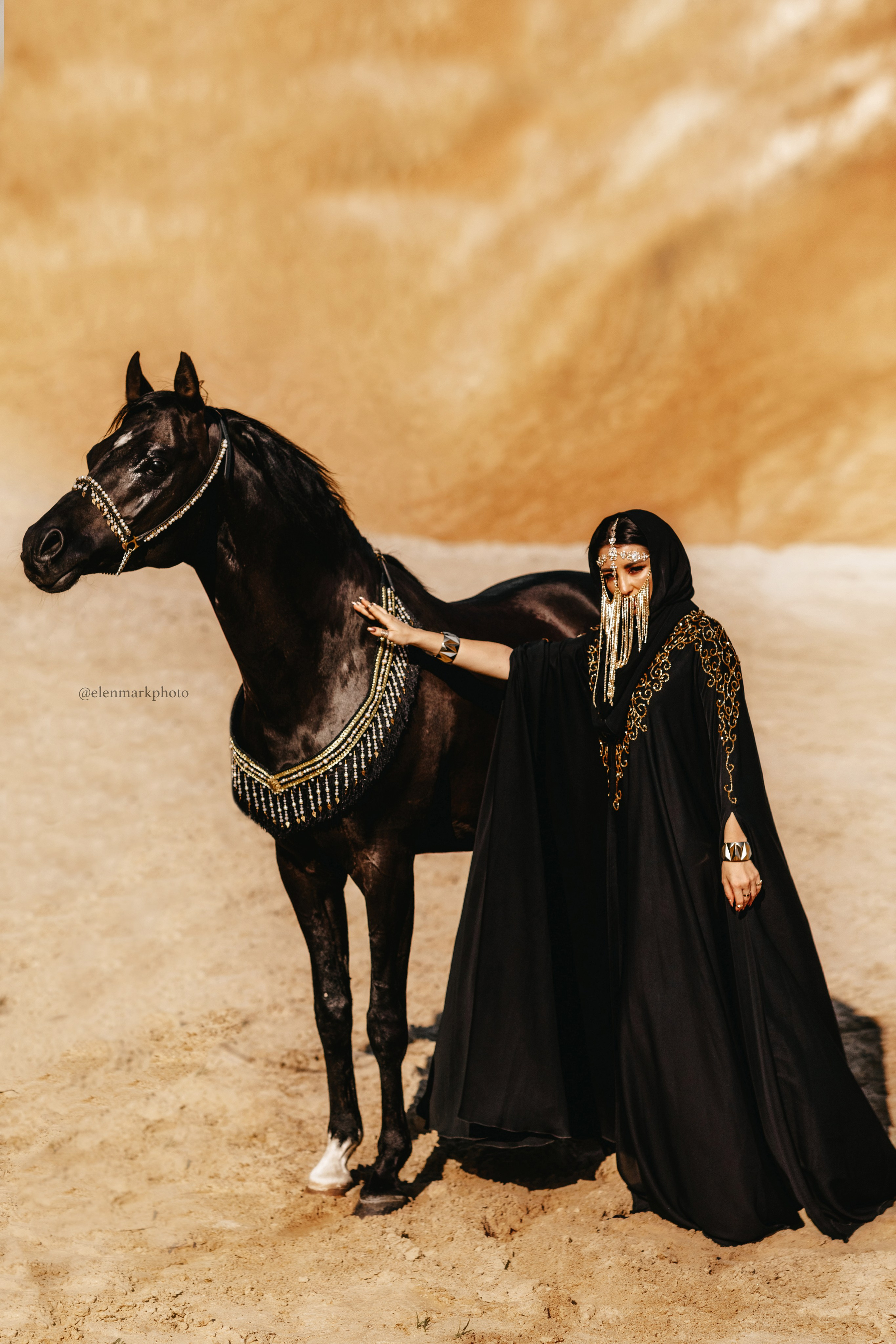 Серия эффектных фотографий с девушками в восточном стиле и лошадью, выполняющей трюки: 'свеча', 'сидит' и 'лежит' на песке. Каждое изображение передает уникальную красоту и грацию как животных, так и девушек, идеально подходит для клиентов в Москве и области, желающих запечатлеть незабываемые моменты."