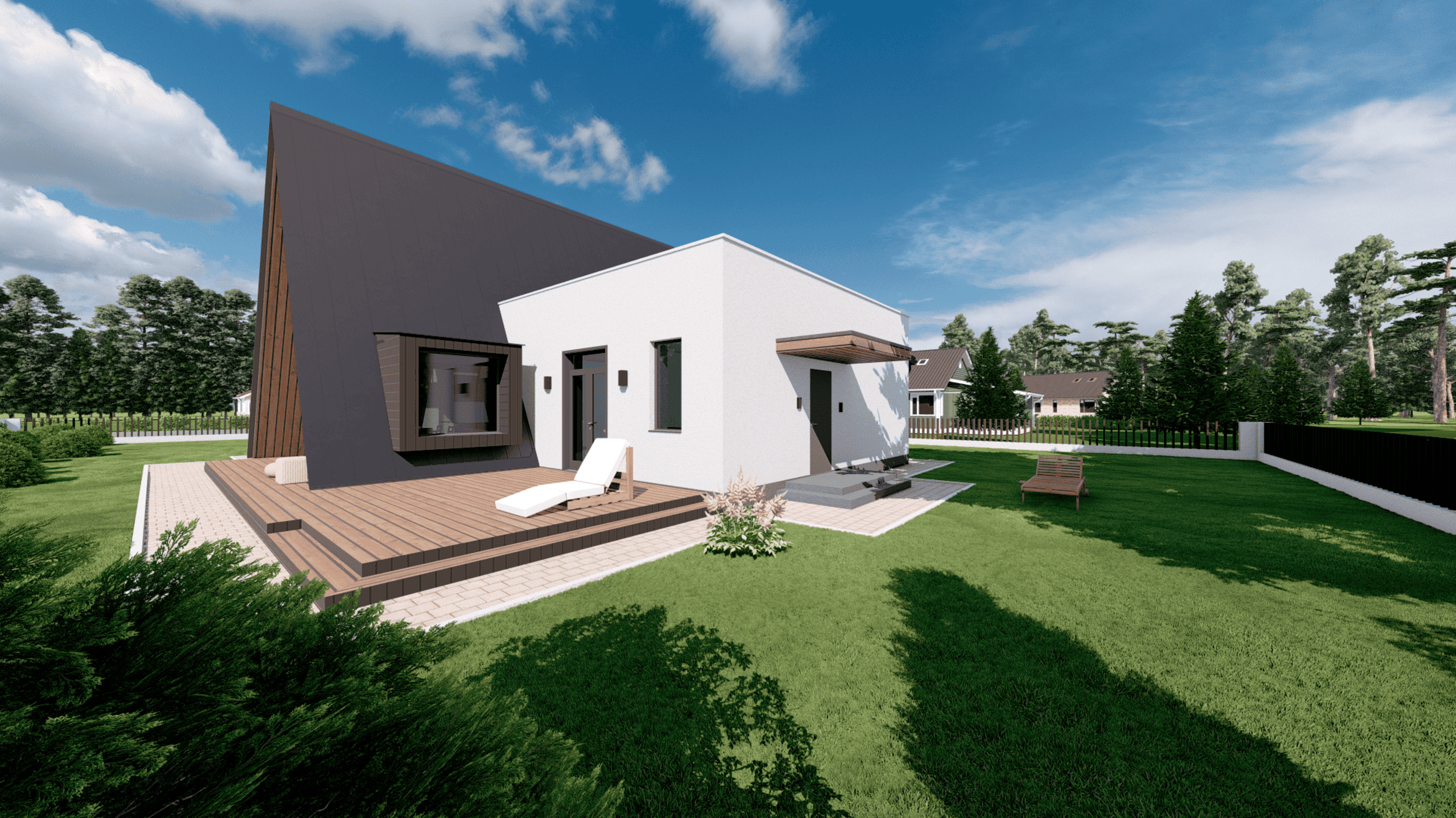 Загородный семейный A-Frame. Современный дом с необычной архитектурой. RASEN DESIGN. Архитектурные проекты зданий, интерьеров и благоустройства