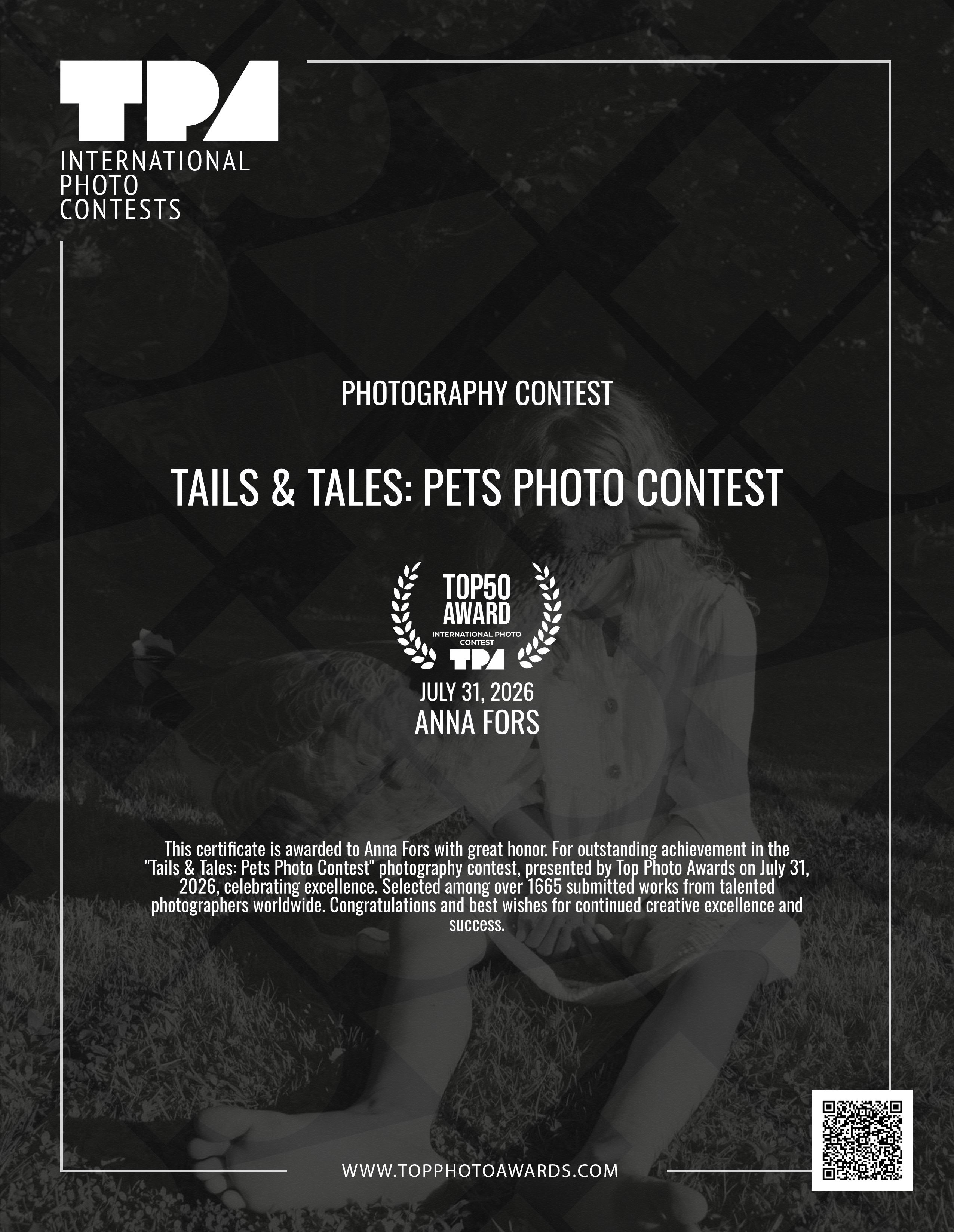Награды фотохудожника Анны Форс — Победитель BICFP, TopPhotoAwards и финалист Liquida Grant