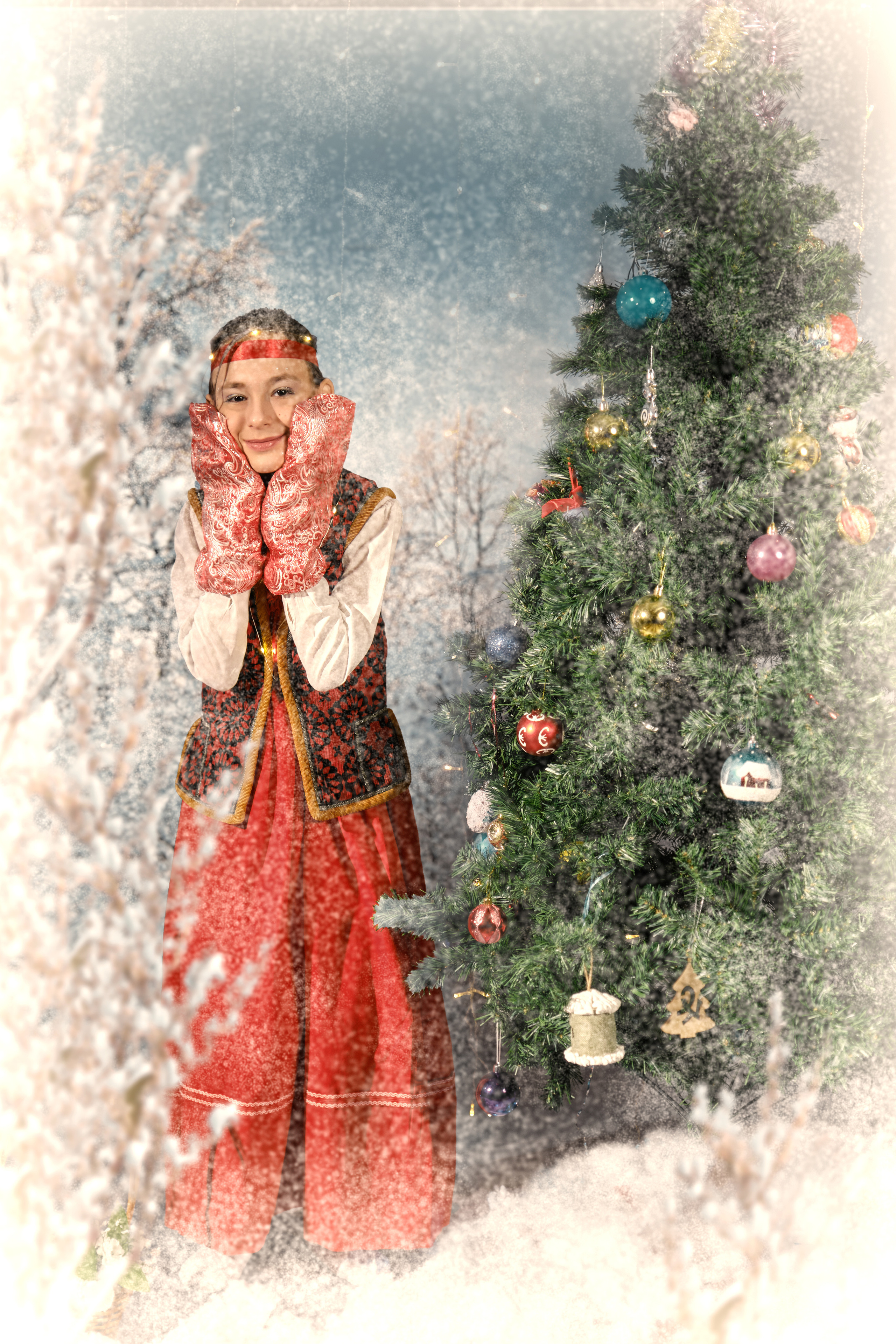 детская новогодняя фотосессия идеи - ART обработка имитация фрагмента сказки Морозко