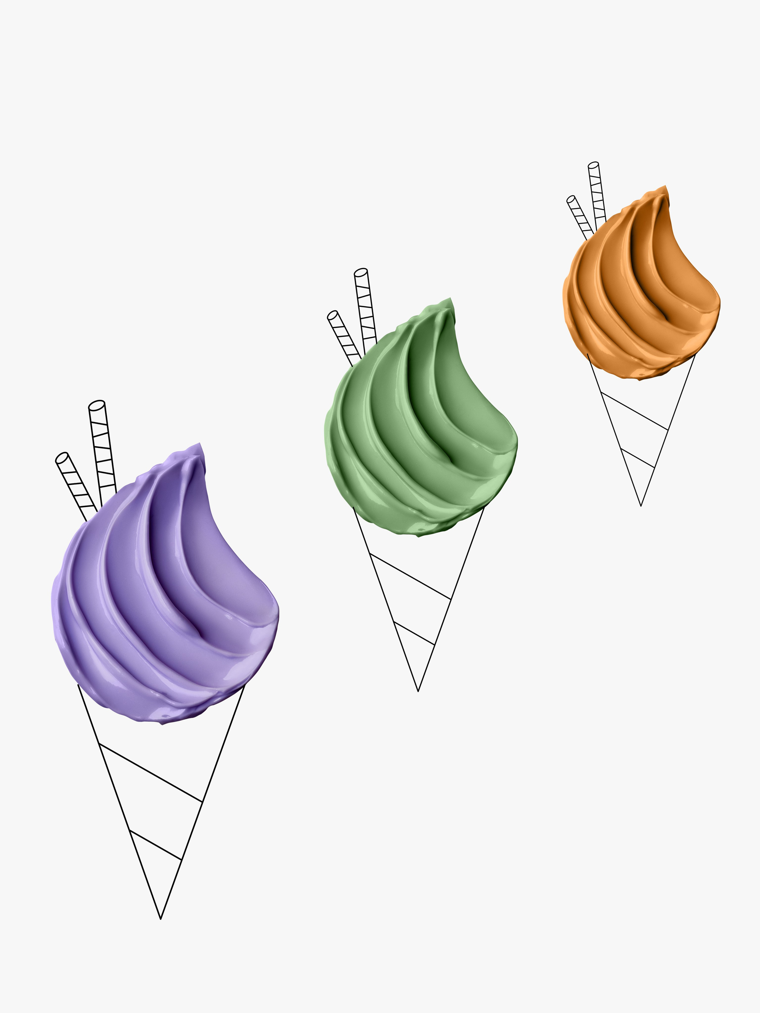 Три свотча кремов разного цвета