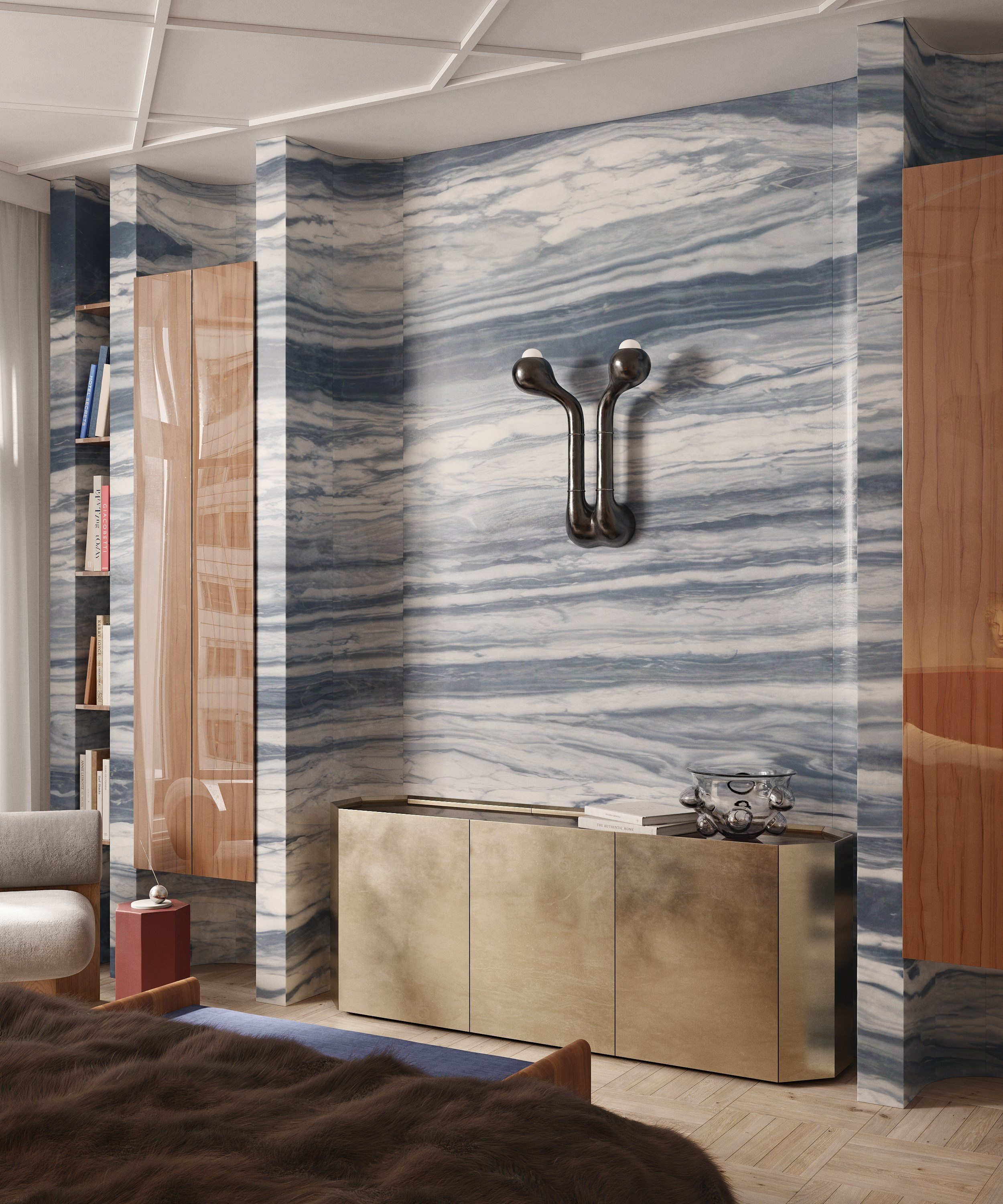 Red accent | Design by Lake and Walls. Interior visualisation | avocado.render