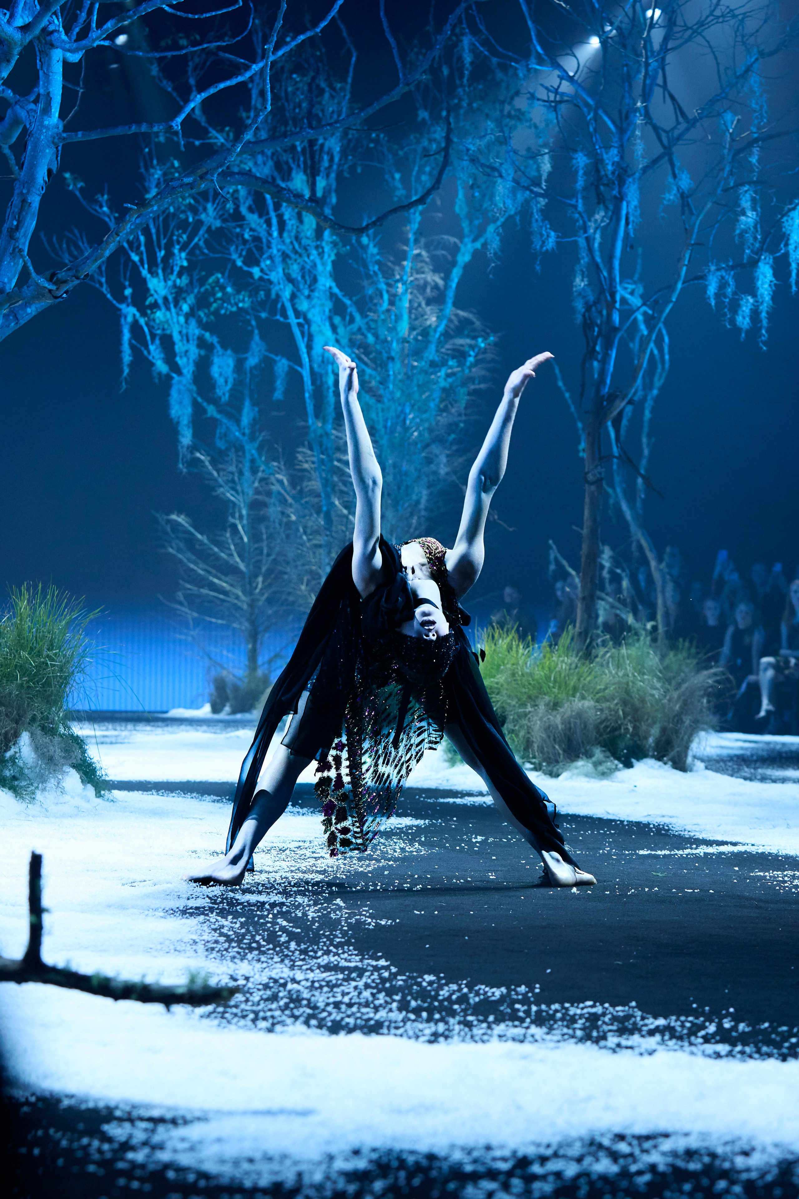 A dancer performs during the opening of the Romance Was Born Resort 2026 show at Australian Fashion Week.  Sydney,  15 May 2025, Carriageworks.