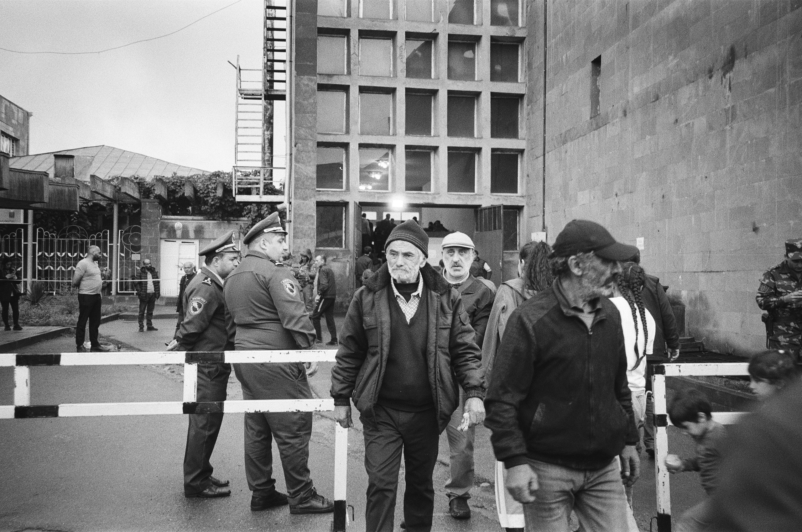Arriving refugees are leaving the registration center in Goris