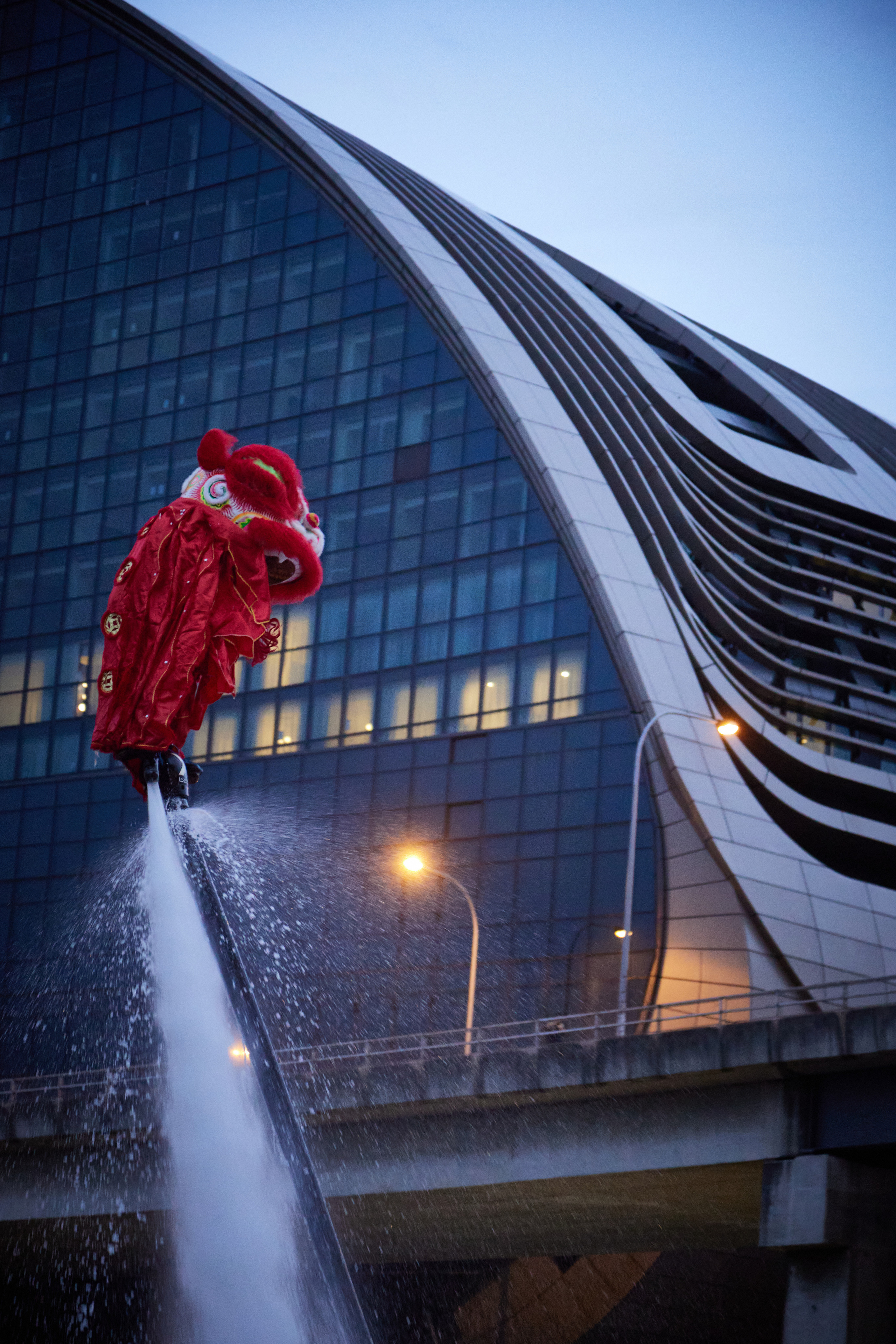 Lunar new year water show and flying lion at Darling Habour