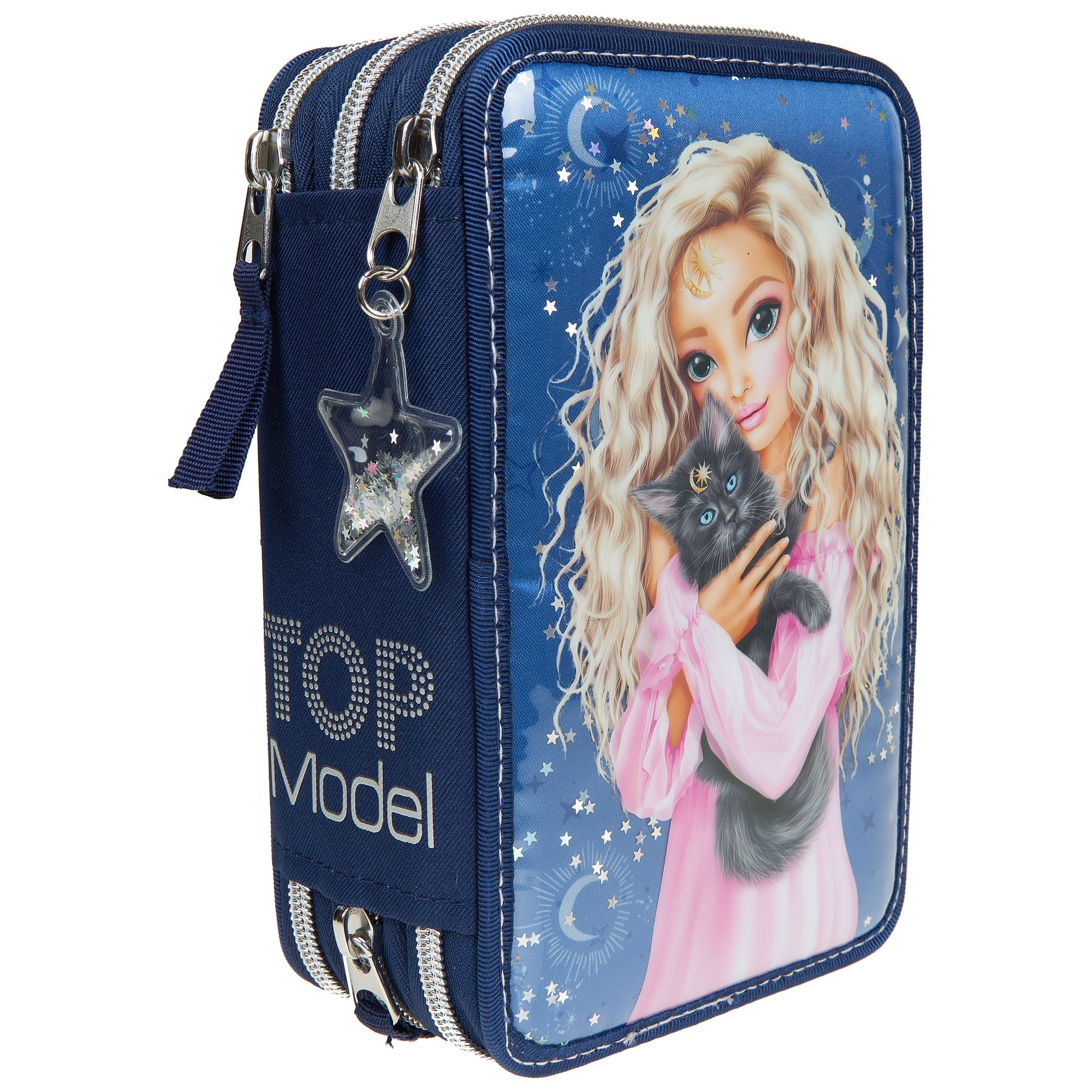 Пенал синий детский девочка с кошкой