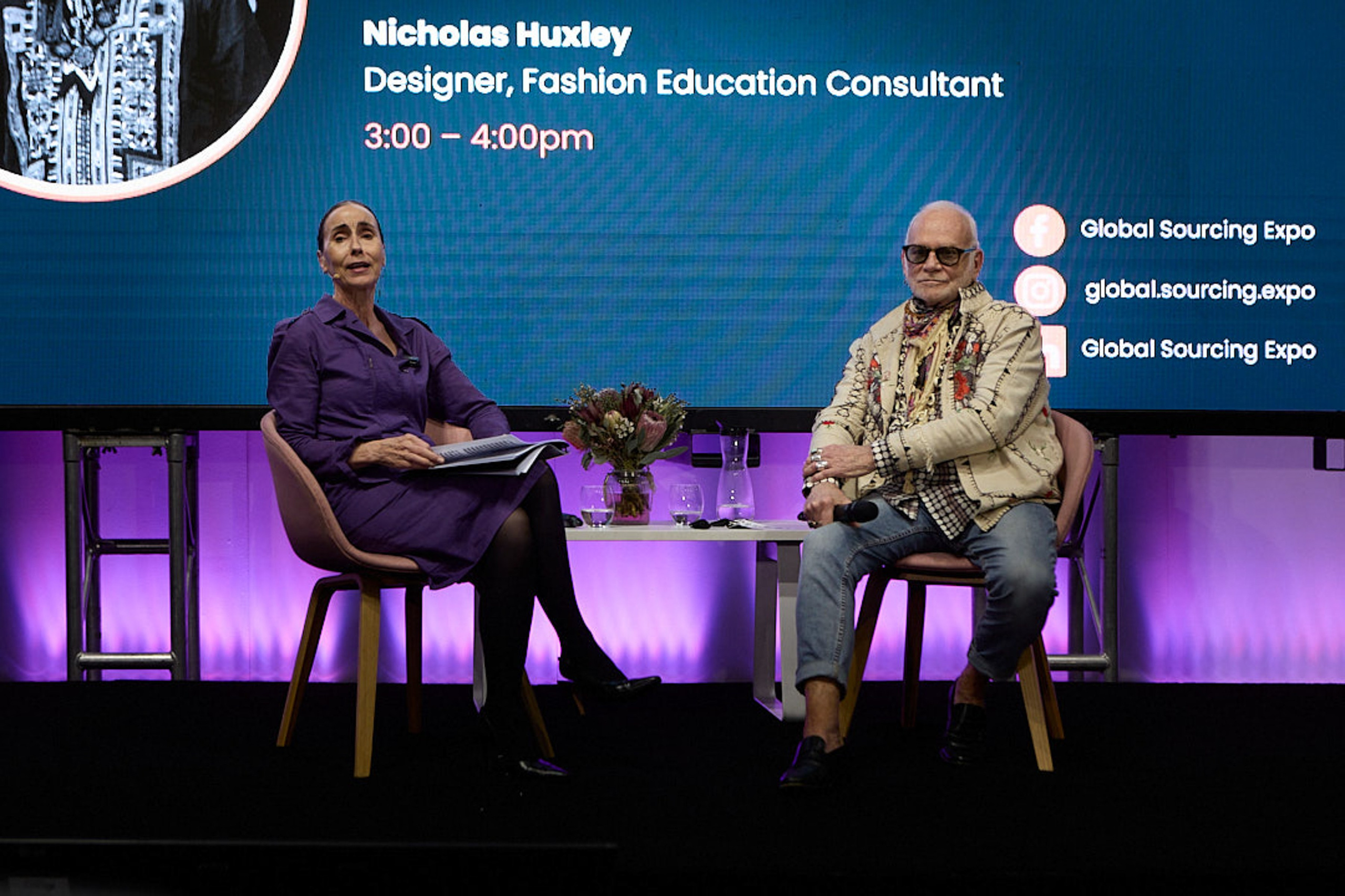 Nicholas Huxley and Patty Huntington speaking on stage at Global Sourcing Seminars 2026 in Sydney.