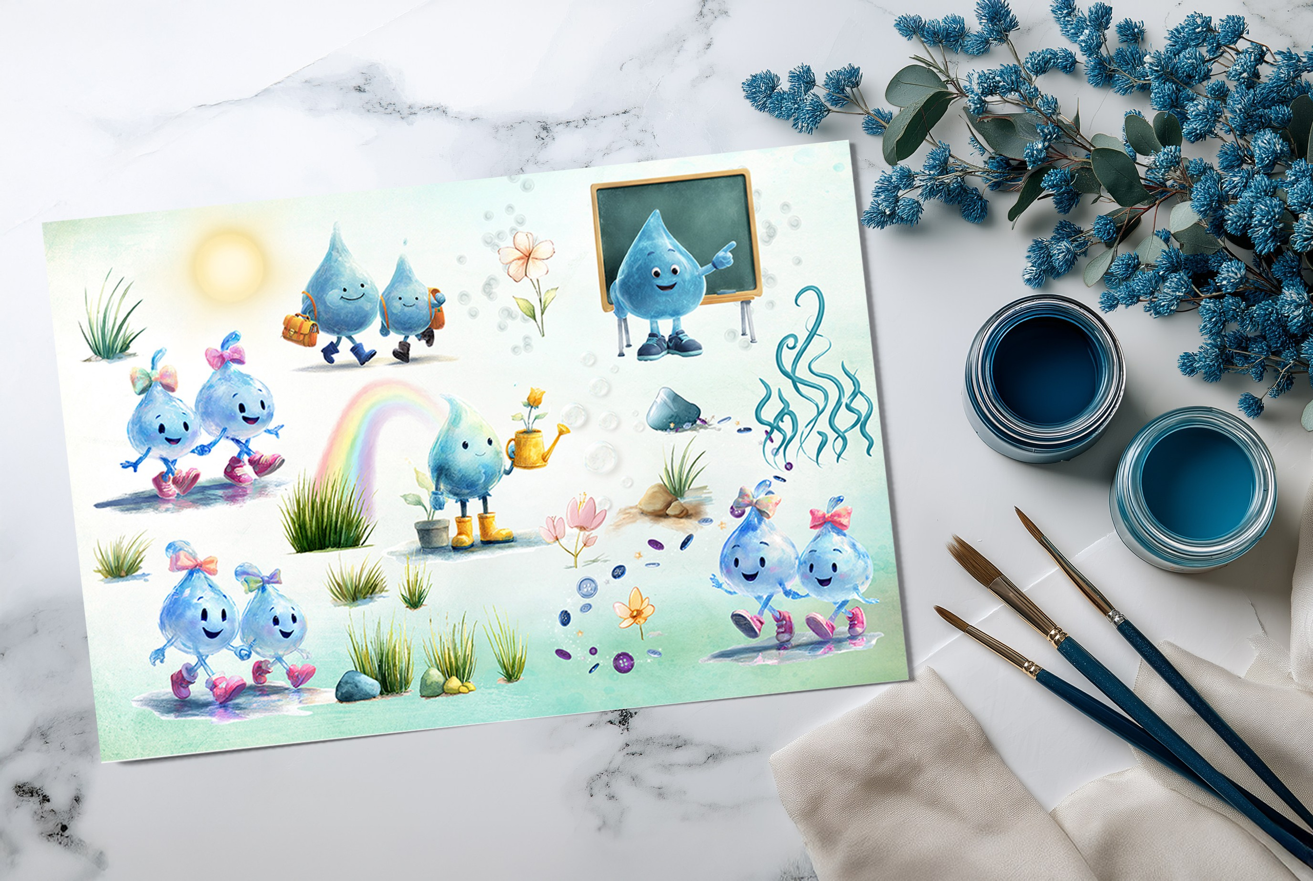 Иллюстрации Капельки. Шаблоны и дизайны выпускных альбомов и фотокниг