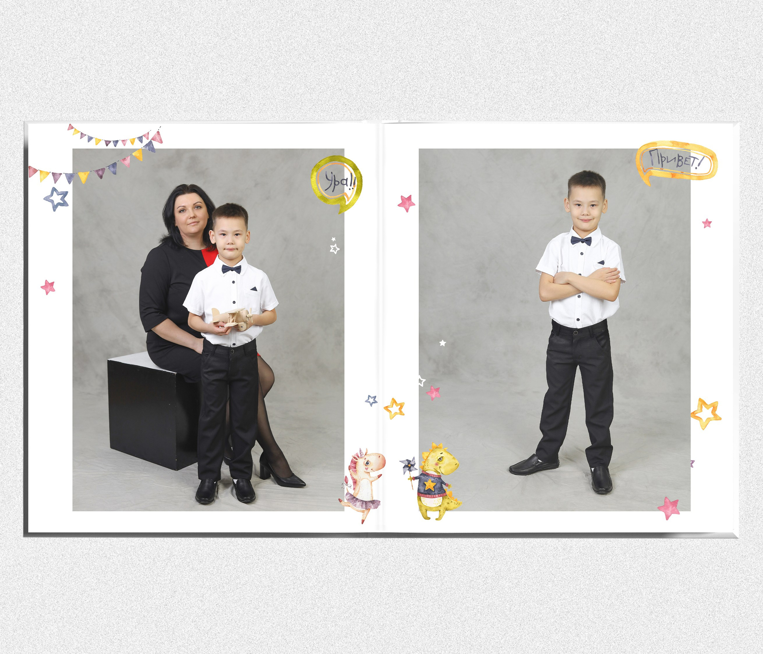 Книга выпускника из детского сада "Динозаврики и единорожки". Выпускные альбомы в Тюмени для школ, садов, вузов спортивных секций