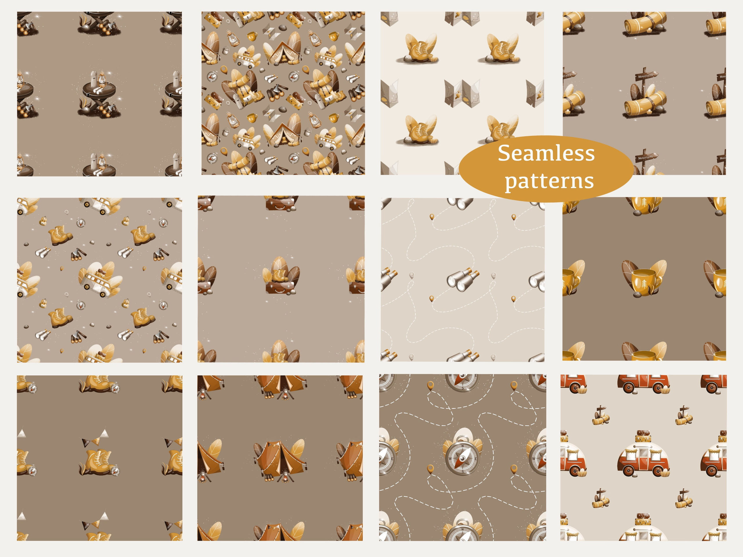 Коллекция «Travel set» — графические иллюстрации, композиции и бесшовные паттерны. Художник-иллюстратор Евгения Бекренёва