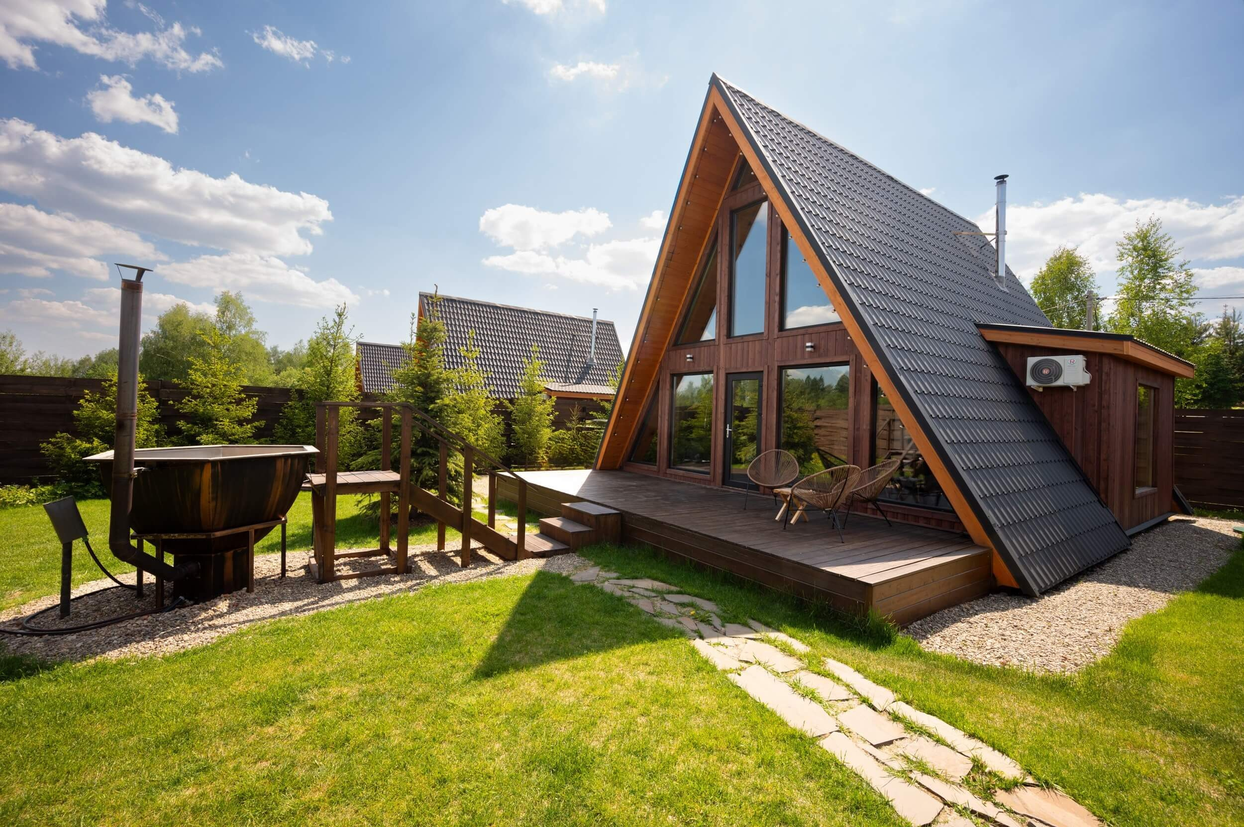 Коттедж А-фрейм с баней и уличным чаном в Подмосковье - в аренду для отдыха