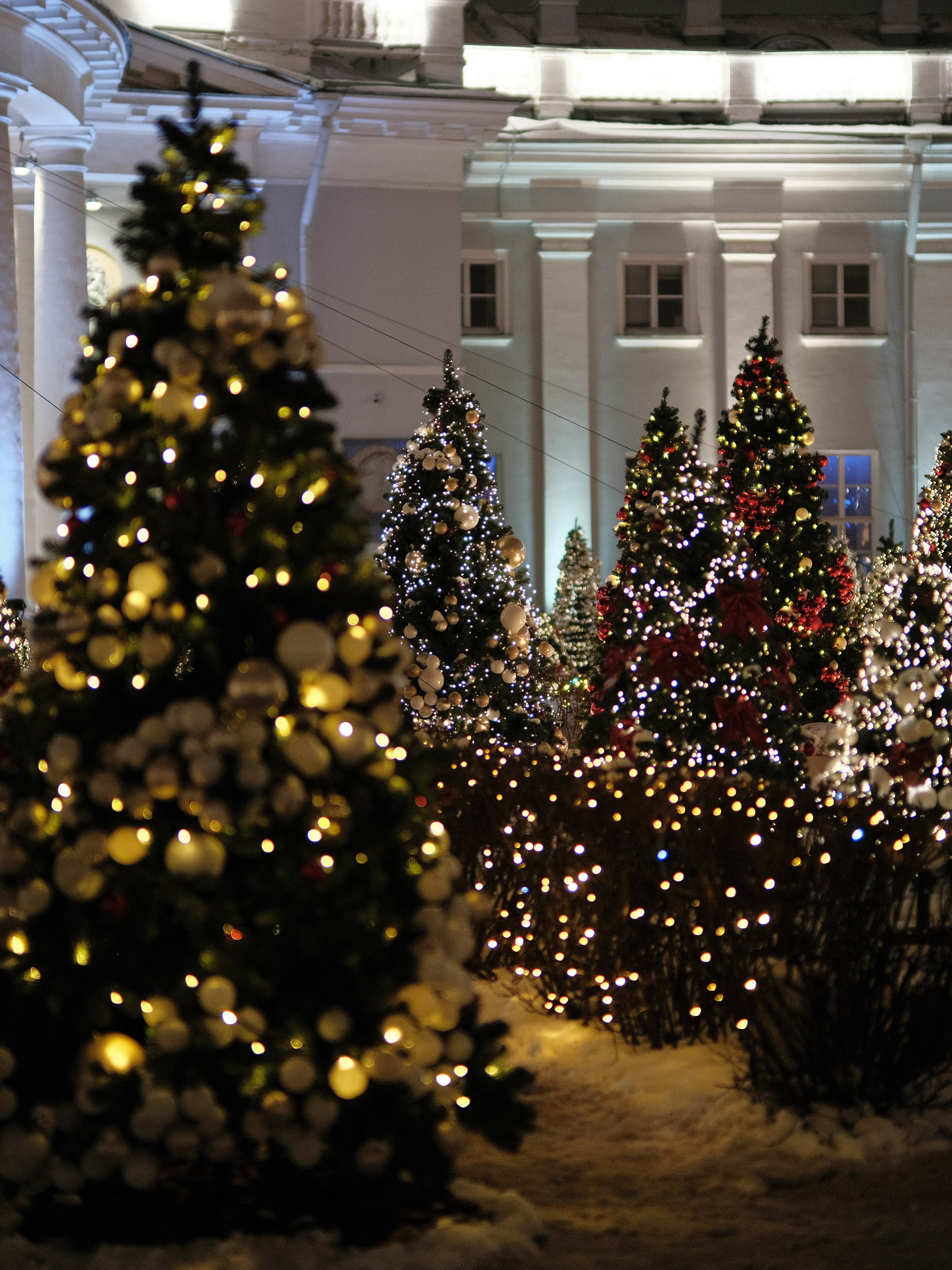 Новогодняя Москва вечером, ёлки и праздничная иллюминация у Склифа