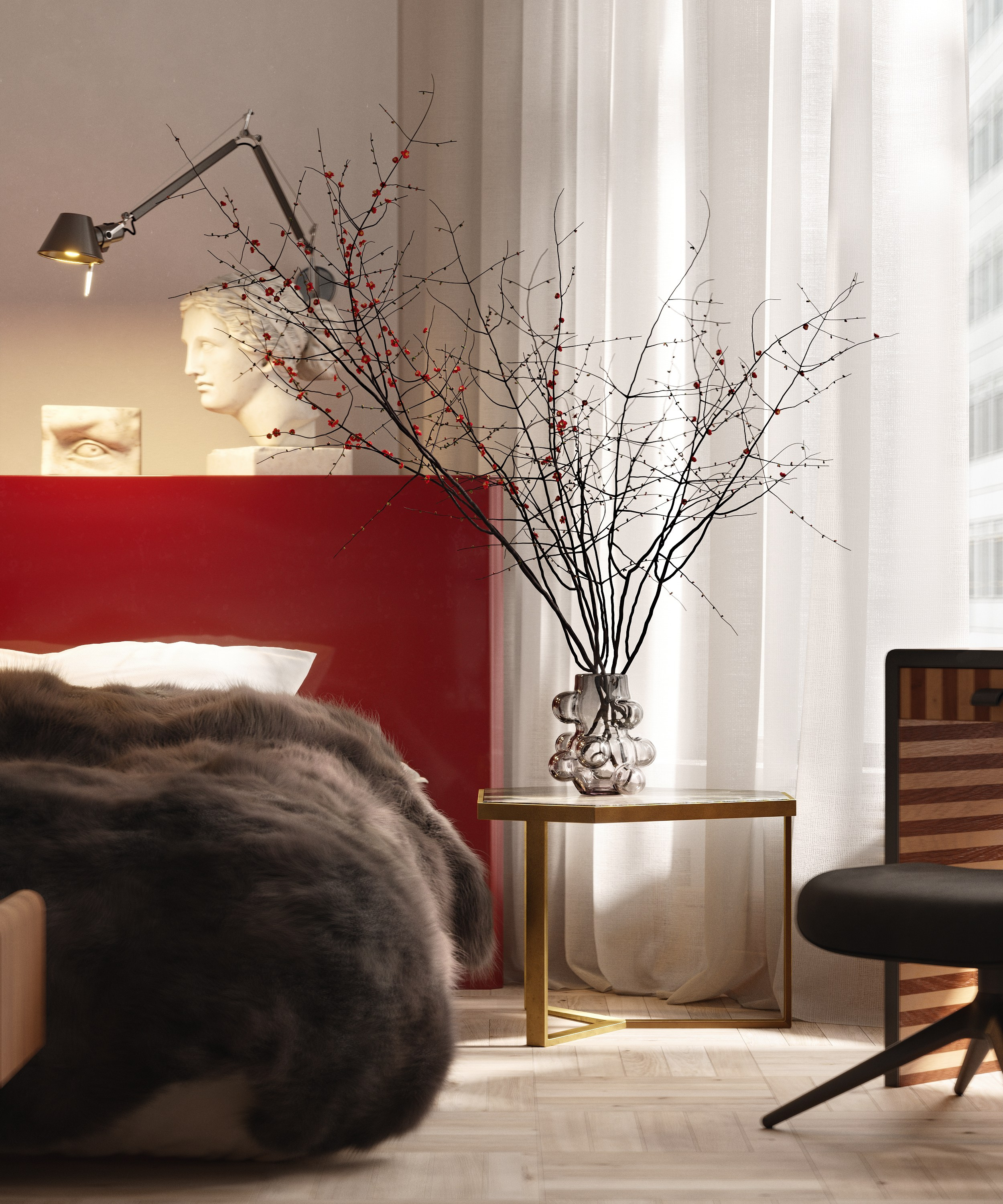 Red accent | Design by Lake and Walls. Interior visualisation | avocado.render