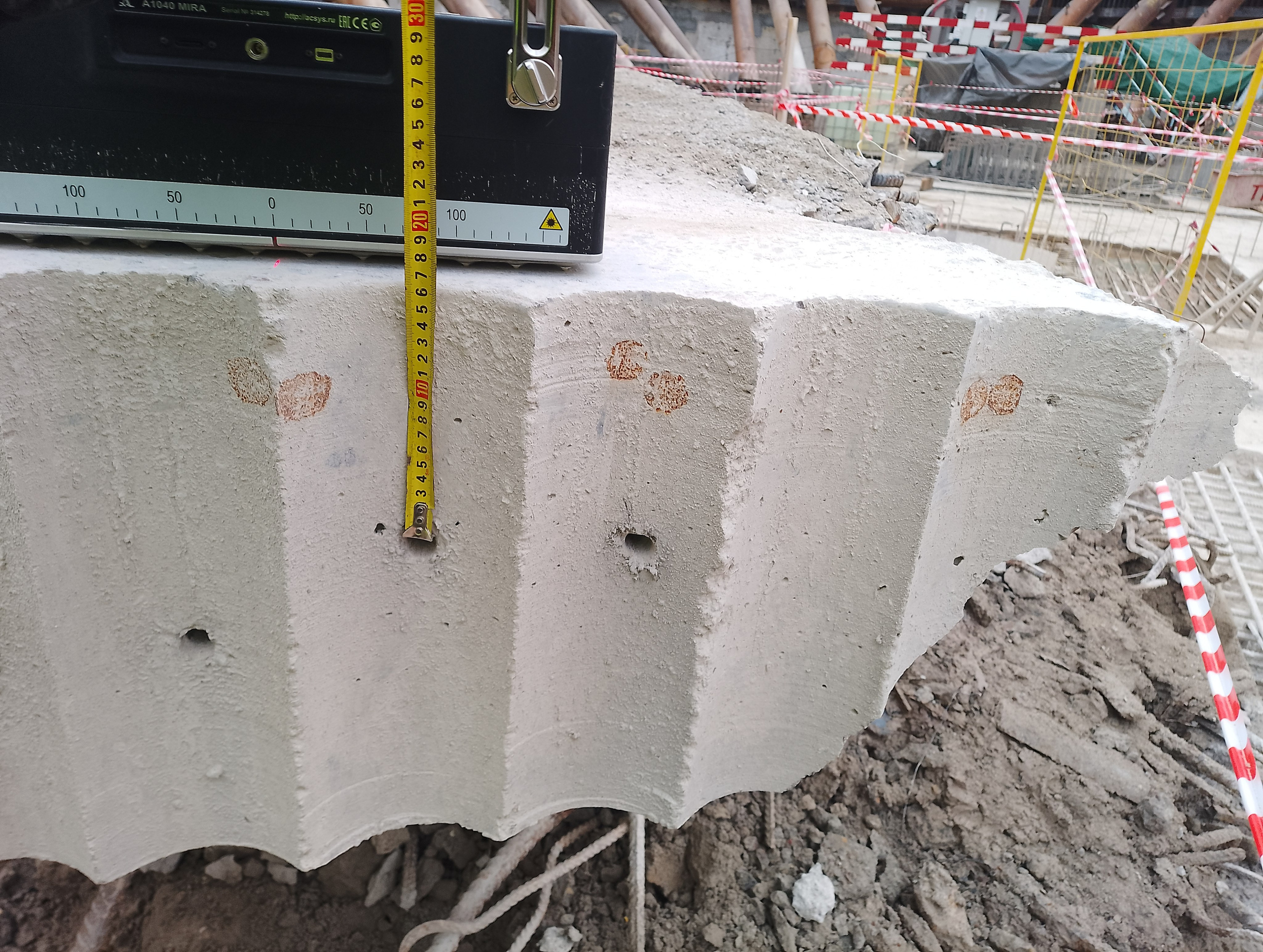 Поиск внутренних дефектов в бетоне монолитной железобетонной фундаментной плиты ультразвуковым эхометодом (метод ультразвуковой эхо-томографии)