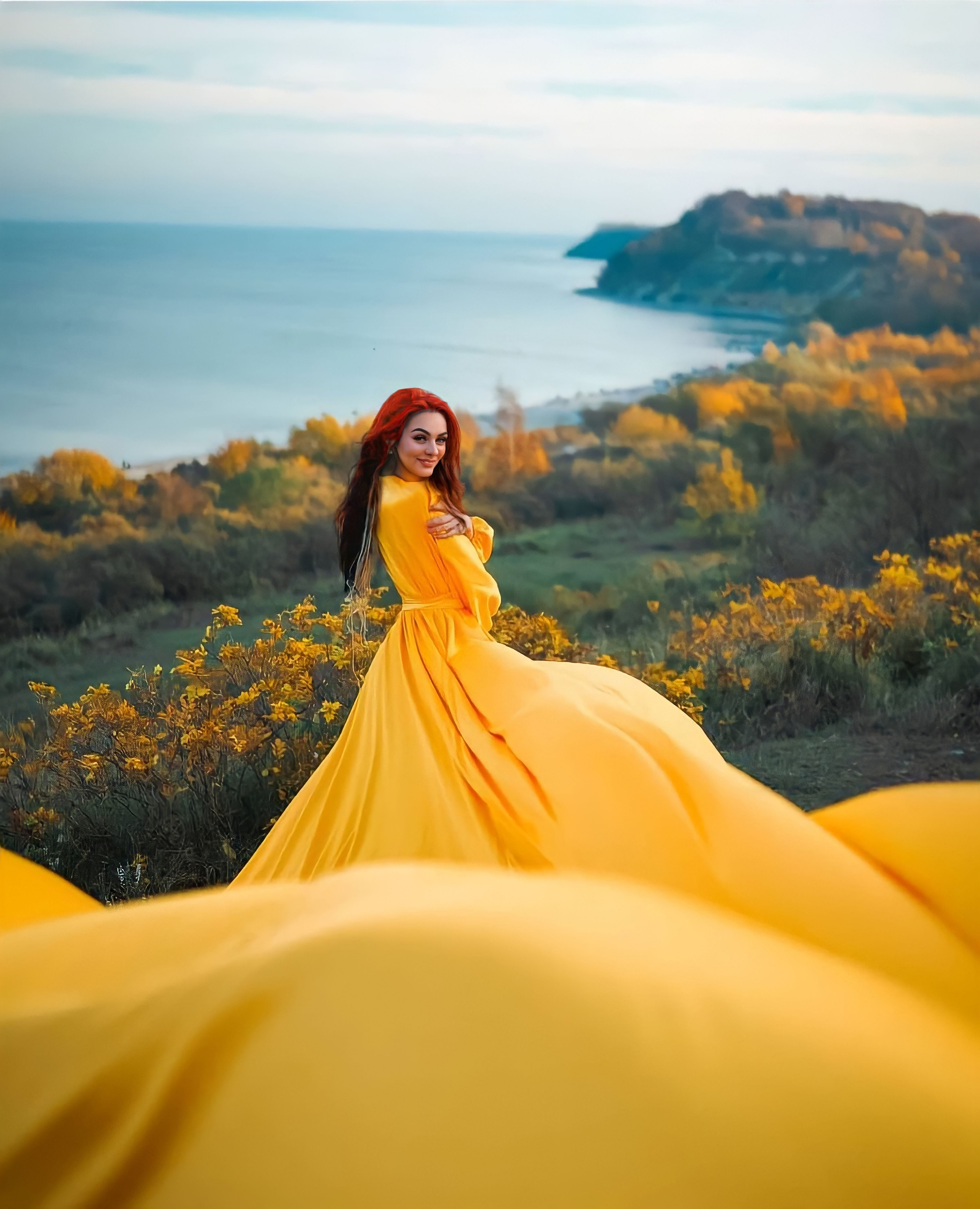 Летящее платье со шлейфом напрокат на Байкал на фотосессию