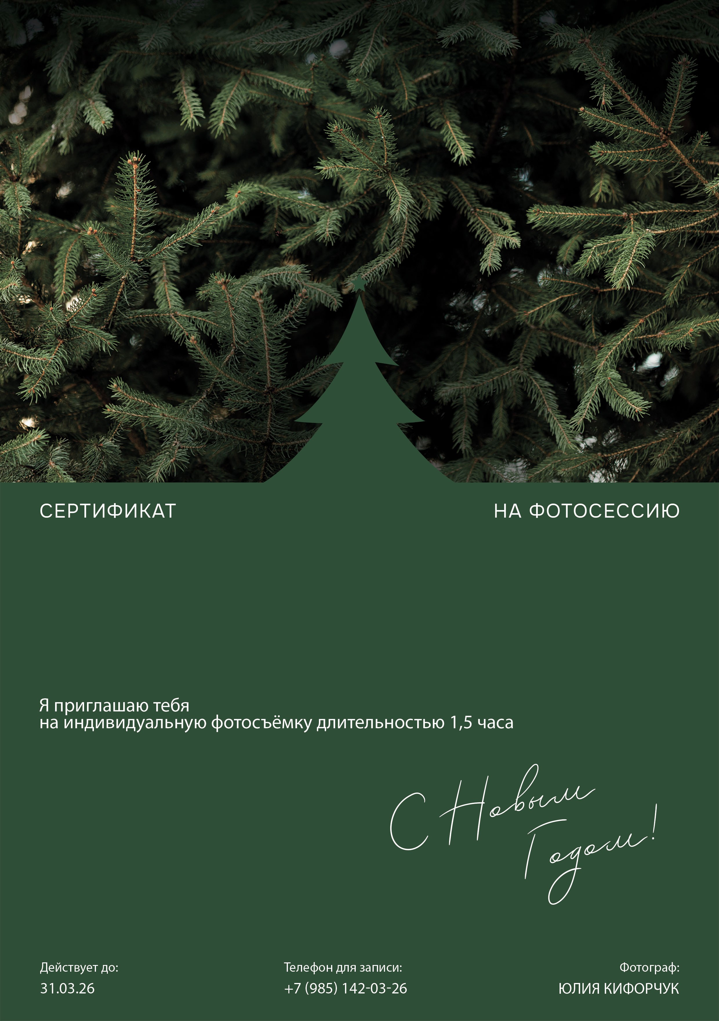 Сертификат на фотосессию на новый год. Фотограф Юлия Кифорчук в г. Москва