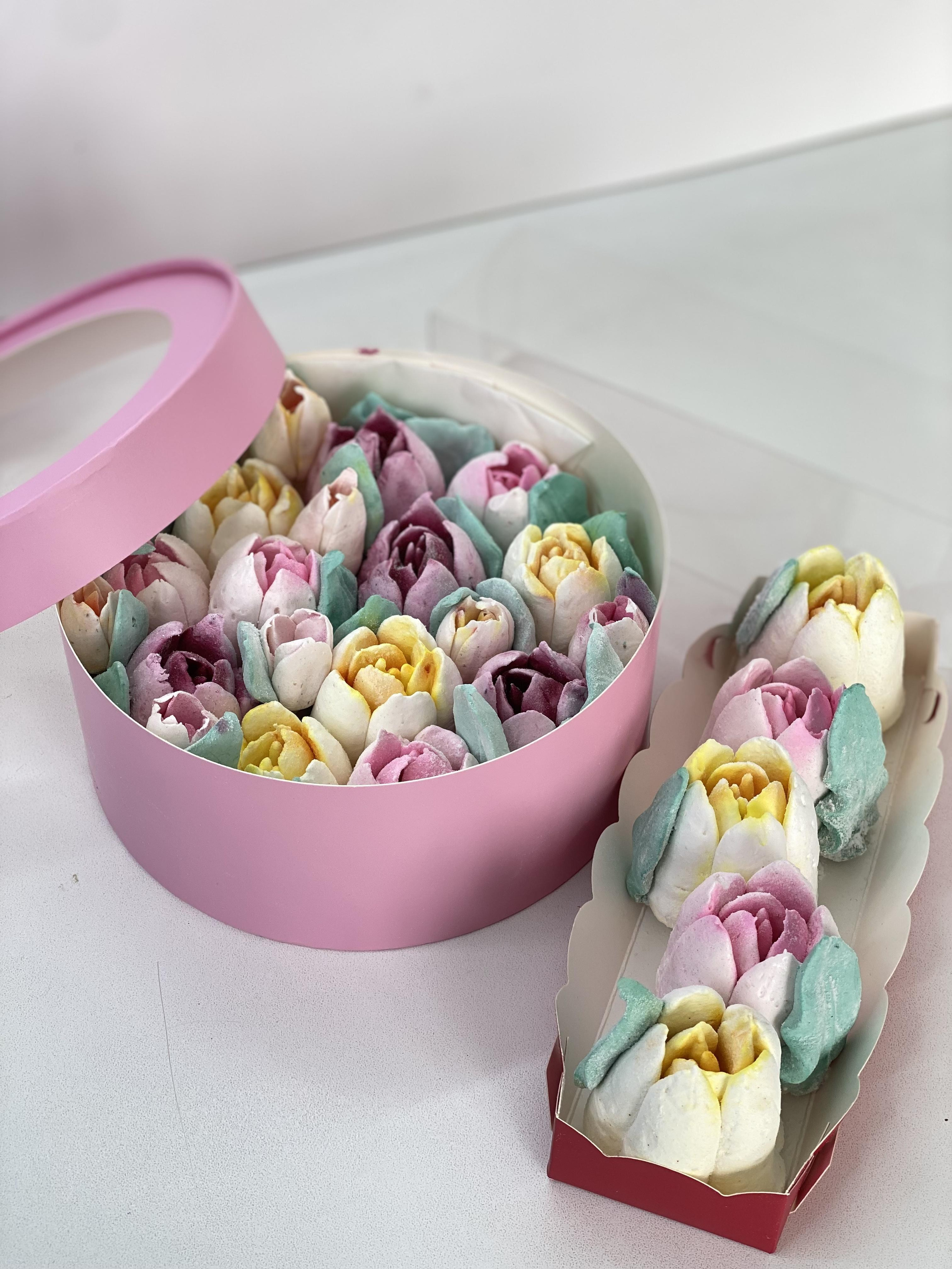 Тюльпаны из зефира в коробке. Katyasugarsugar капкейки, зефир, торты Москва