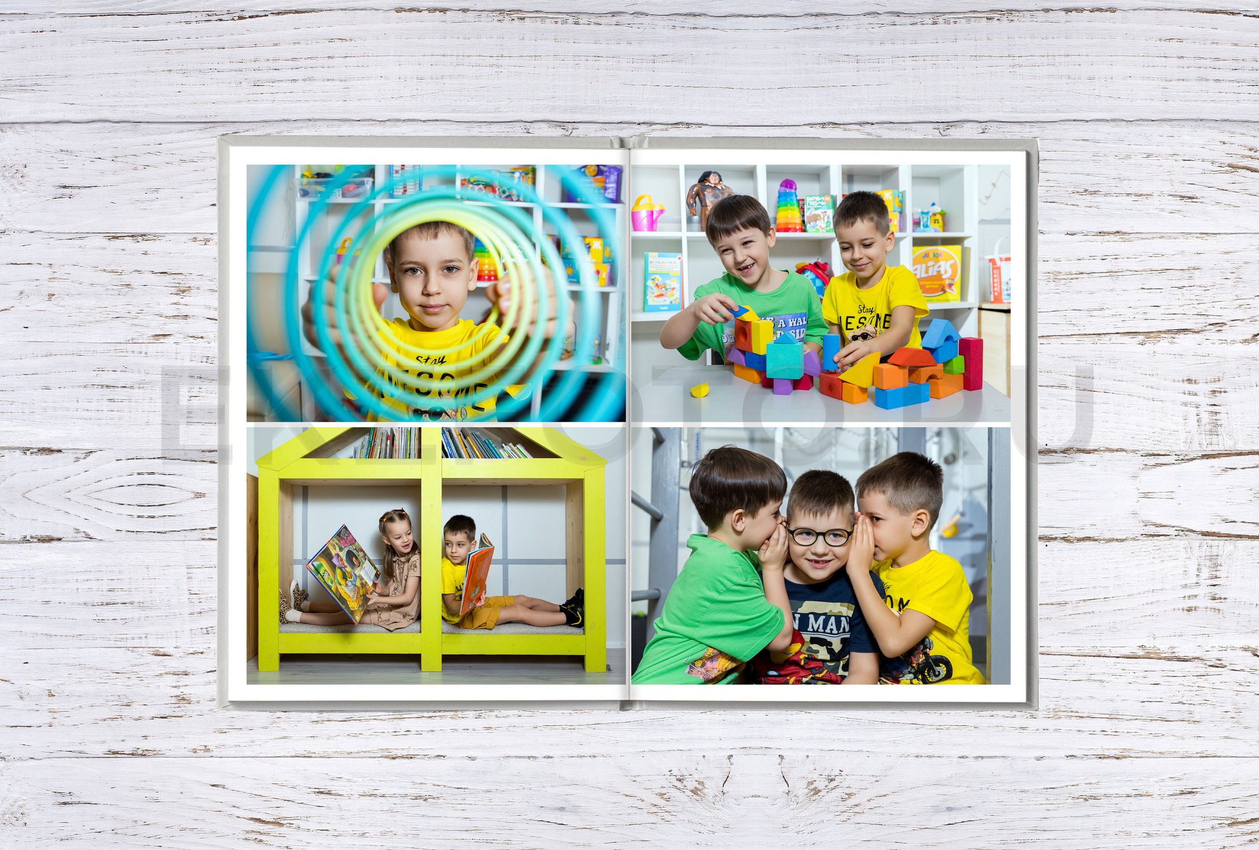 ОБЛОЖКА-РИСУНОК «КУБИКИ» + «ОДИН ДЕНЬ В ДЕТСКОМ САДУ». 7 РАЗВОРОТОВ. Фотограф Екатерина Зайкова в Санкт-Петербурге