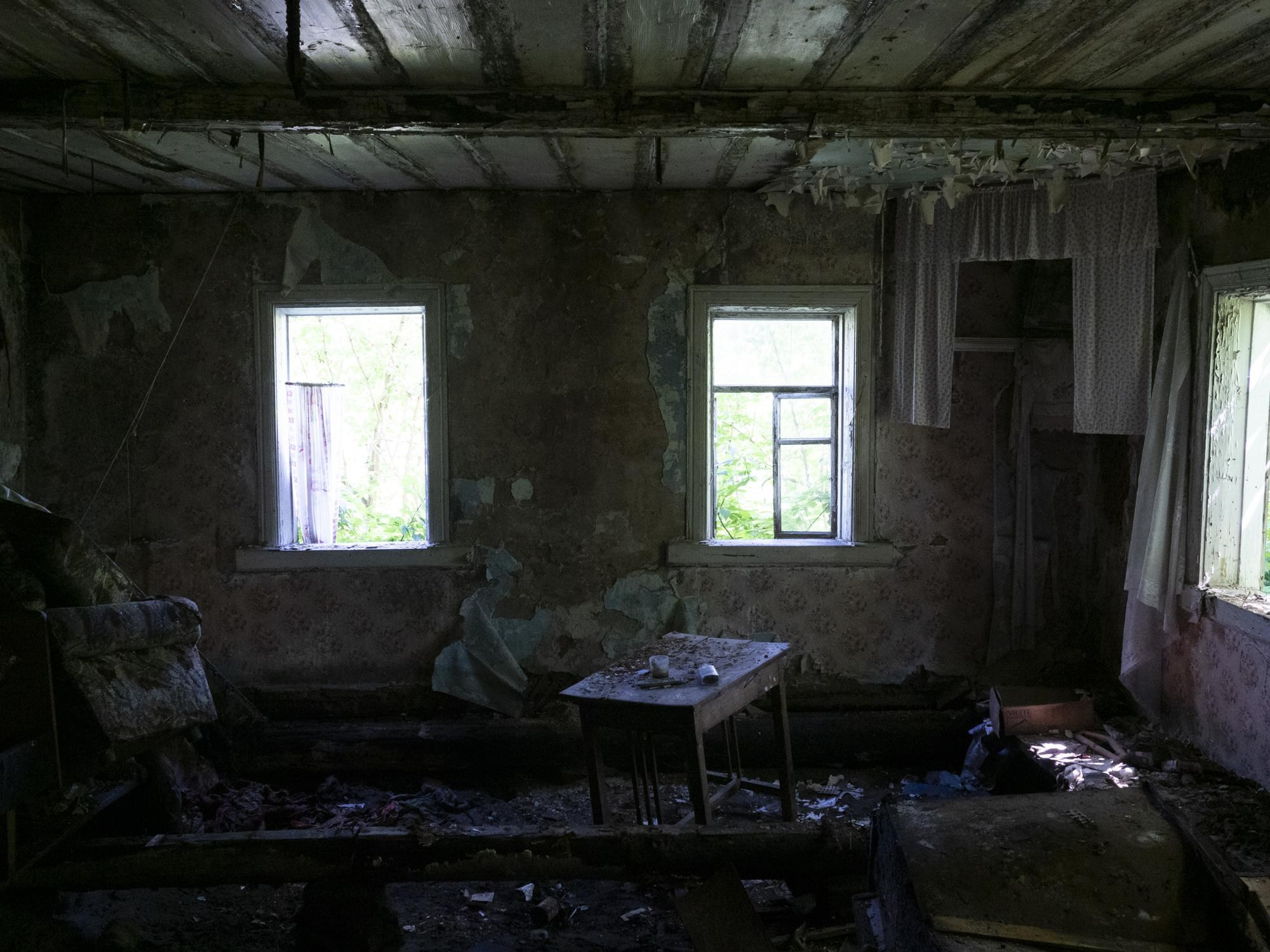 June 14, 2021, Inside an abandoned house in the zone unsuitable for human habitation in the suburbs of Novozybkov.