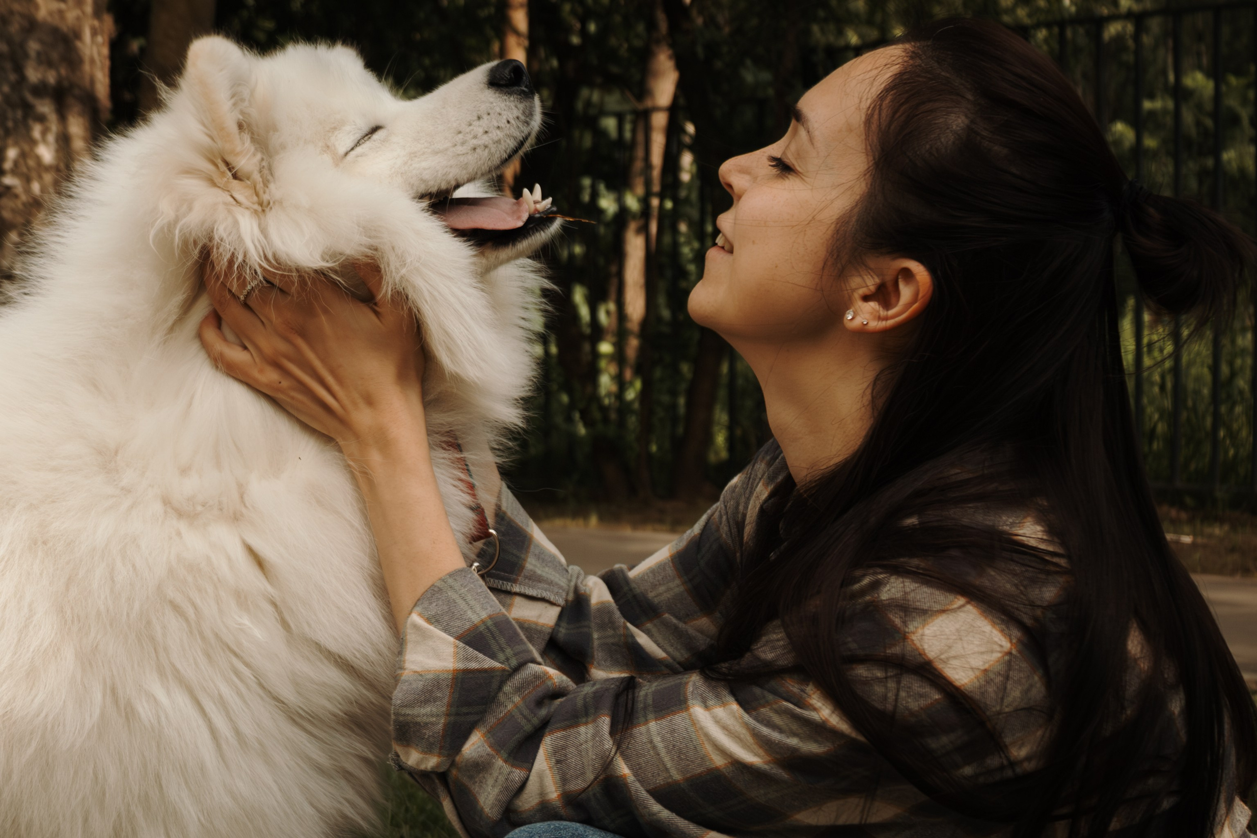 Довольная девушка и собака