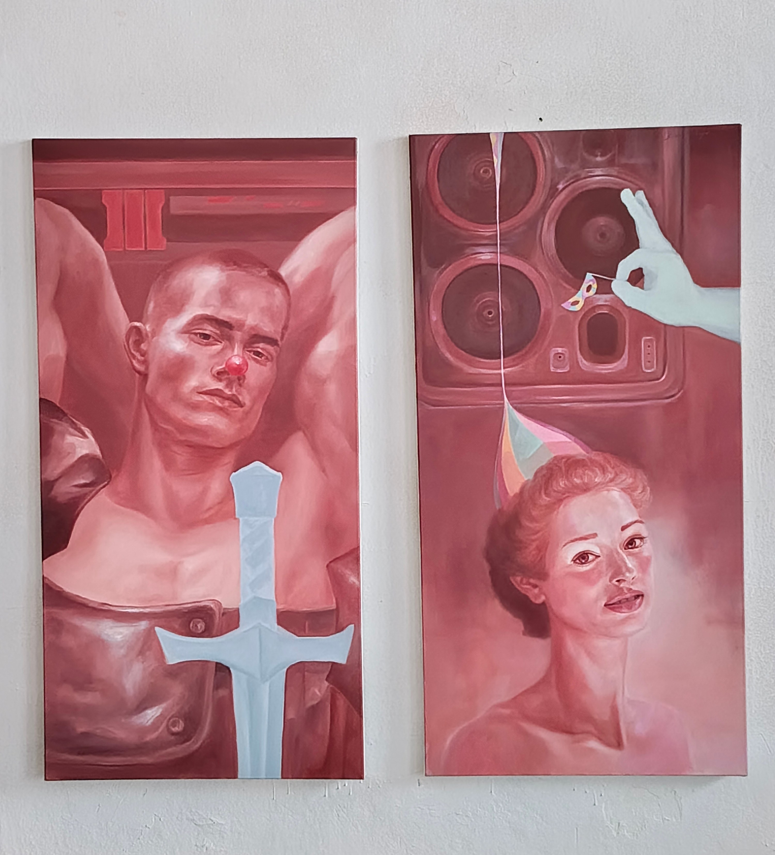 Диптих "Рыцарь-геймер" " Надень маску, Ева" 100-50*2 Живопись