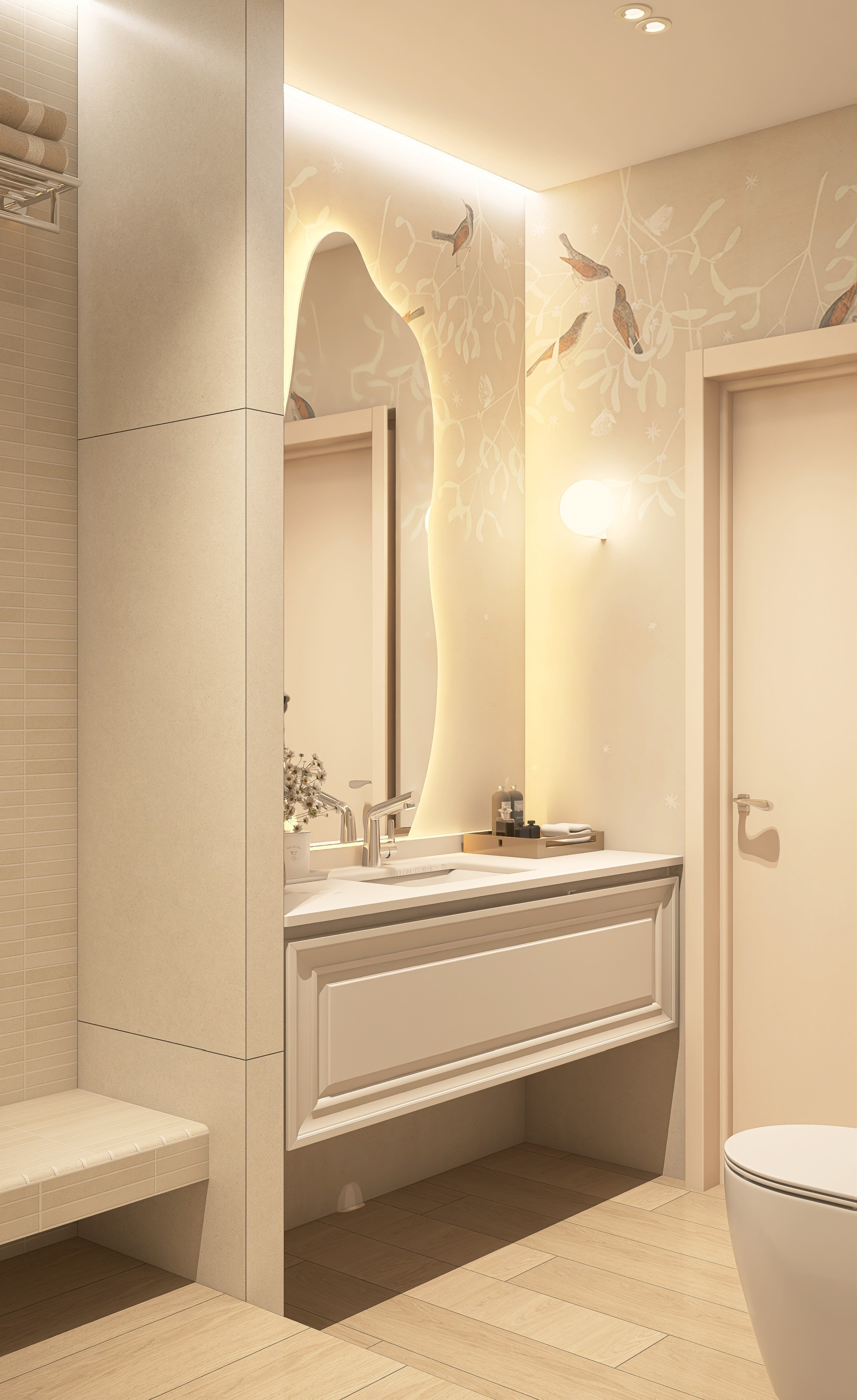 Интерьер ванной, интерьер санузла, дизайн проект студии, Квартира-студия в Новосибирске для проживания молодой женщины