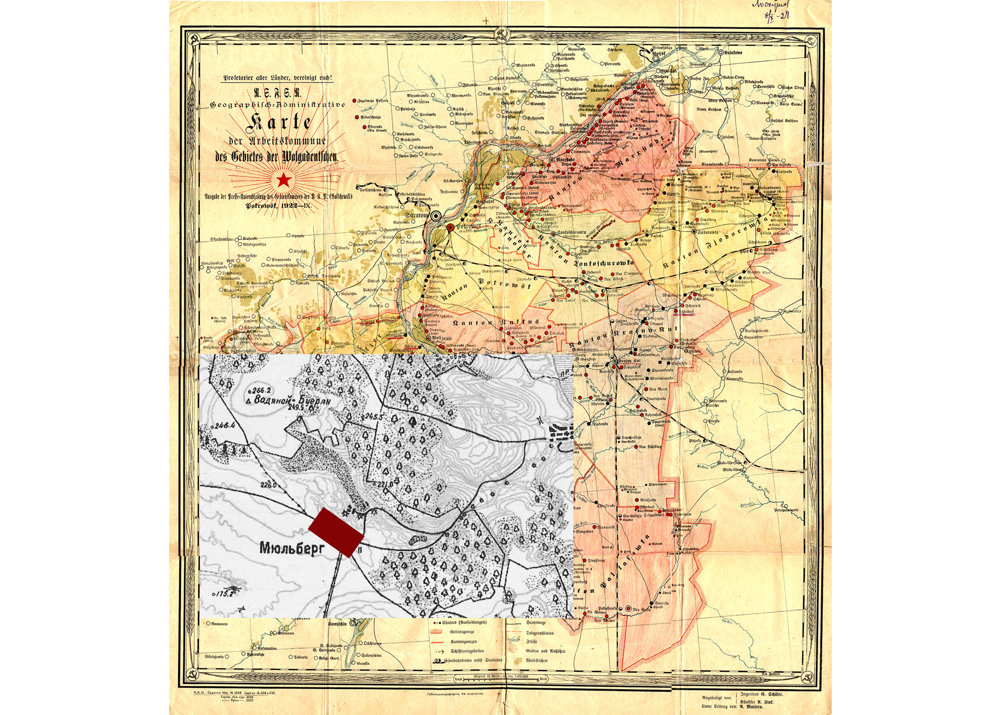 The map of German ASSRBox: marked village Mühlberg