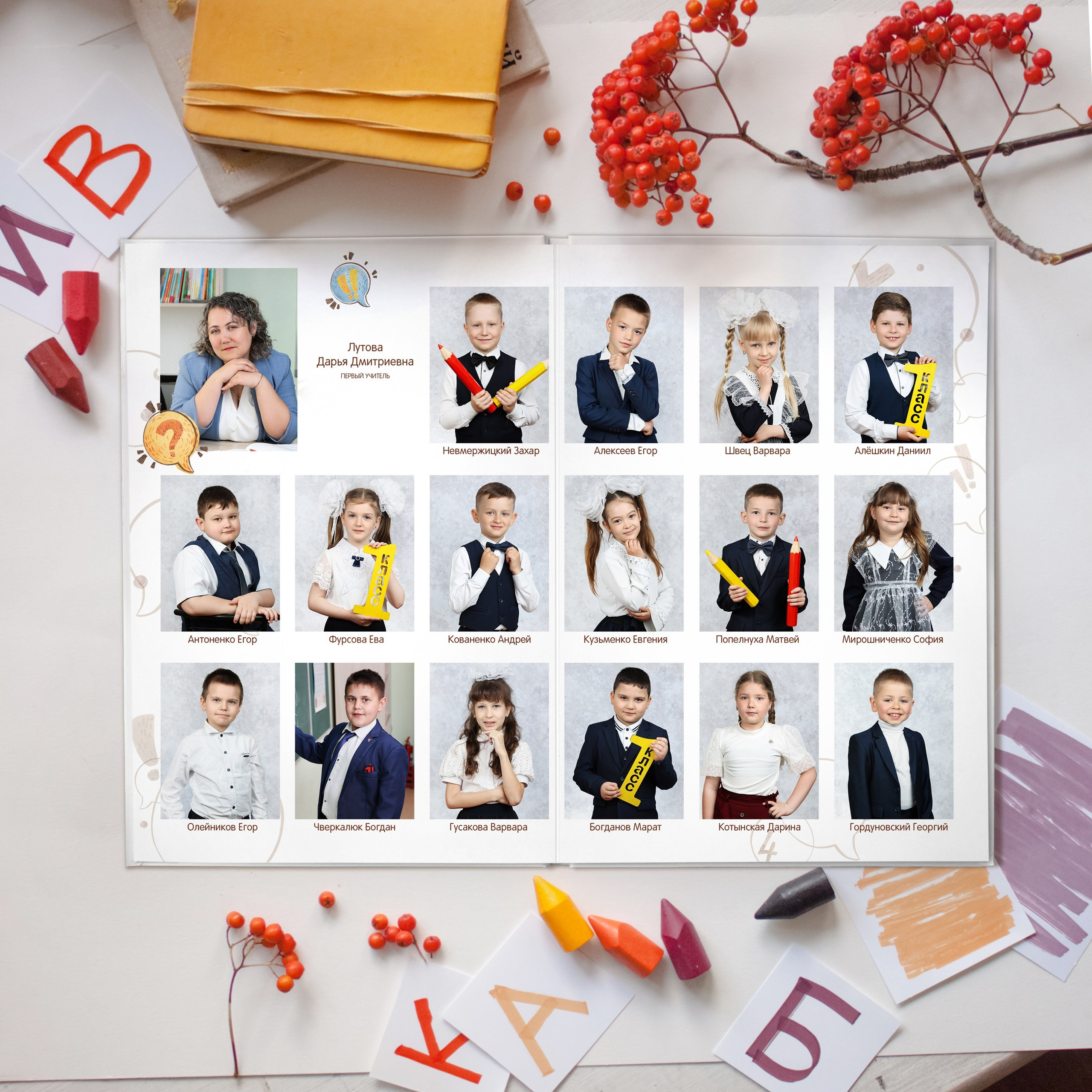 5 разворотов школьный альбом для начальных классов