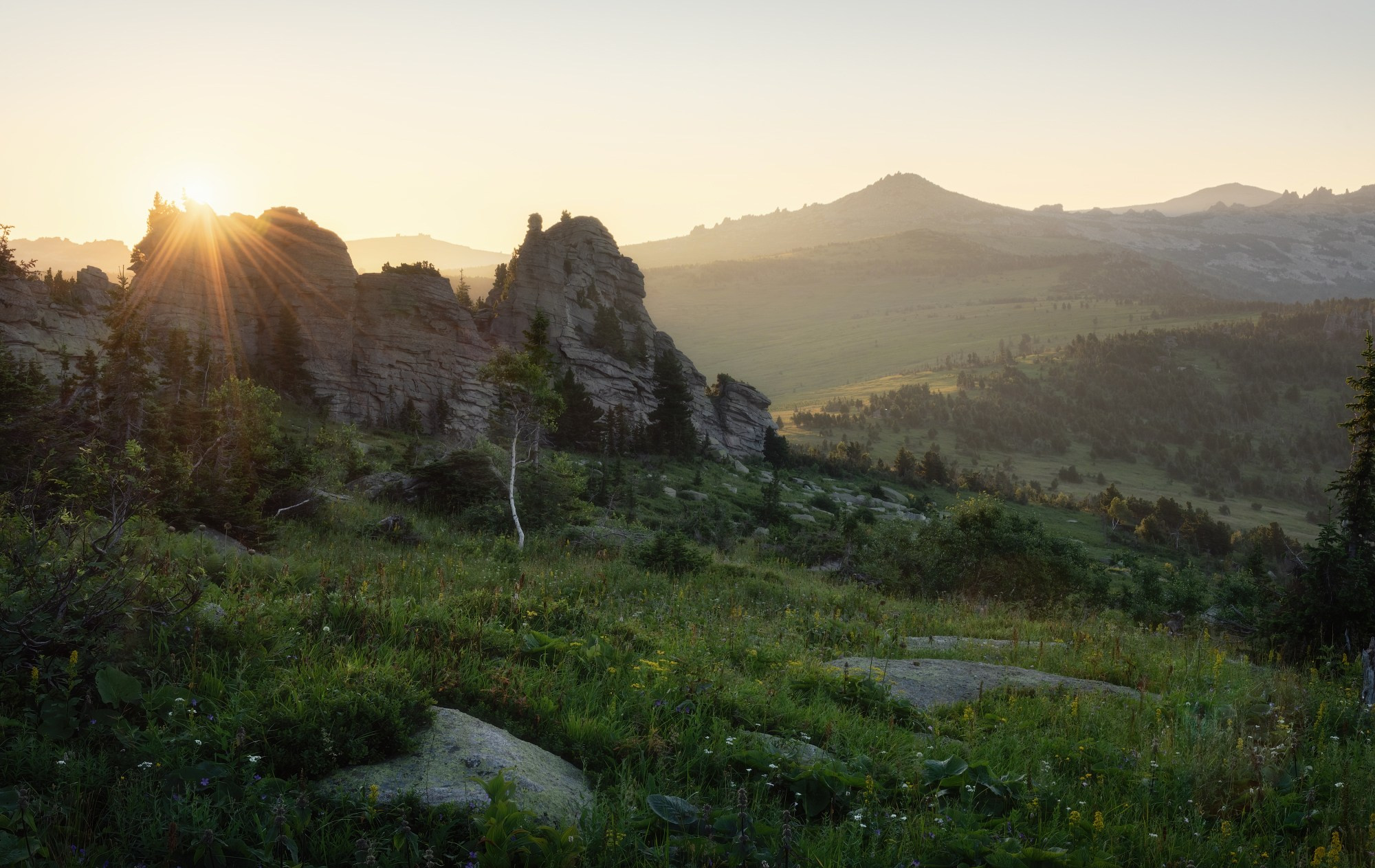 Рассвет в среднегорье. Тигирекский заповедник, Краснощёковский район, июль 2024