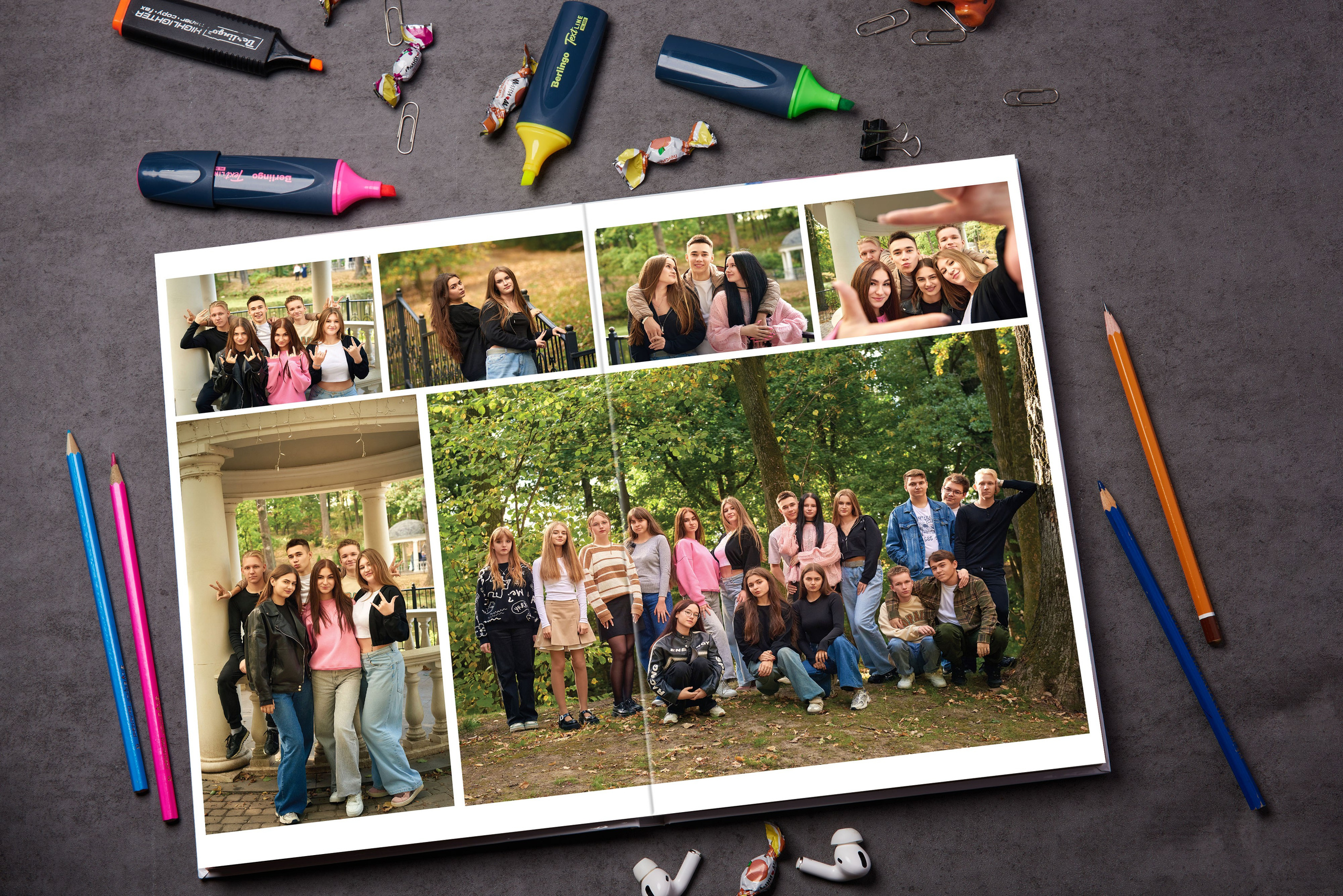 Альбомы layflat с общим набором фотографий. Школьный фотограф в Туле Владимир Греков. Выпускные альбомы