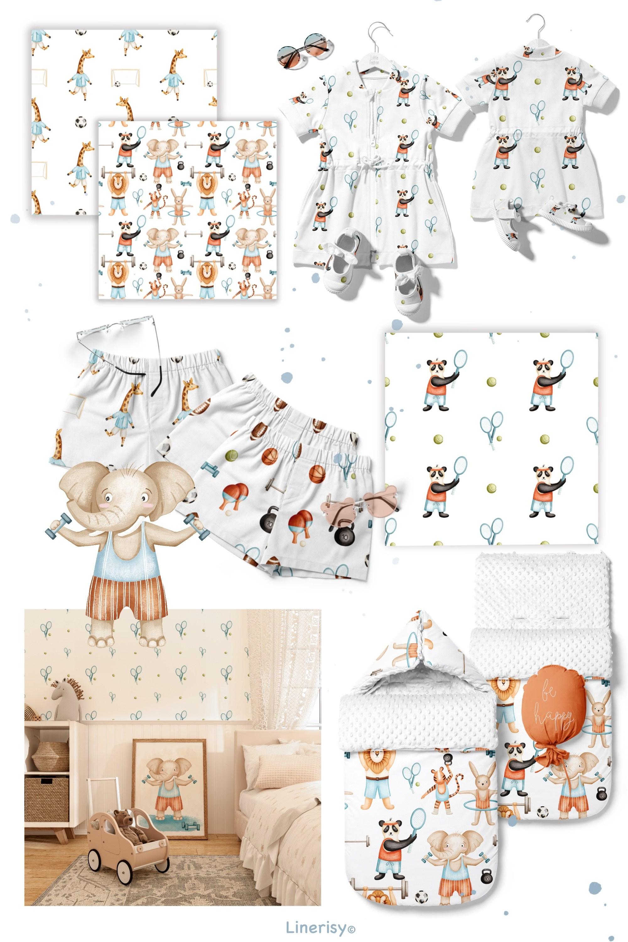 Коллекция «Спортивные друзья » — графические иллюстрации, композиции, постеры и бесшовные паттерны. Художник-иллюстратор Евгения Бекренёва