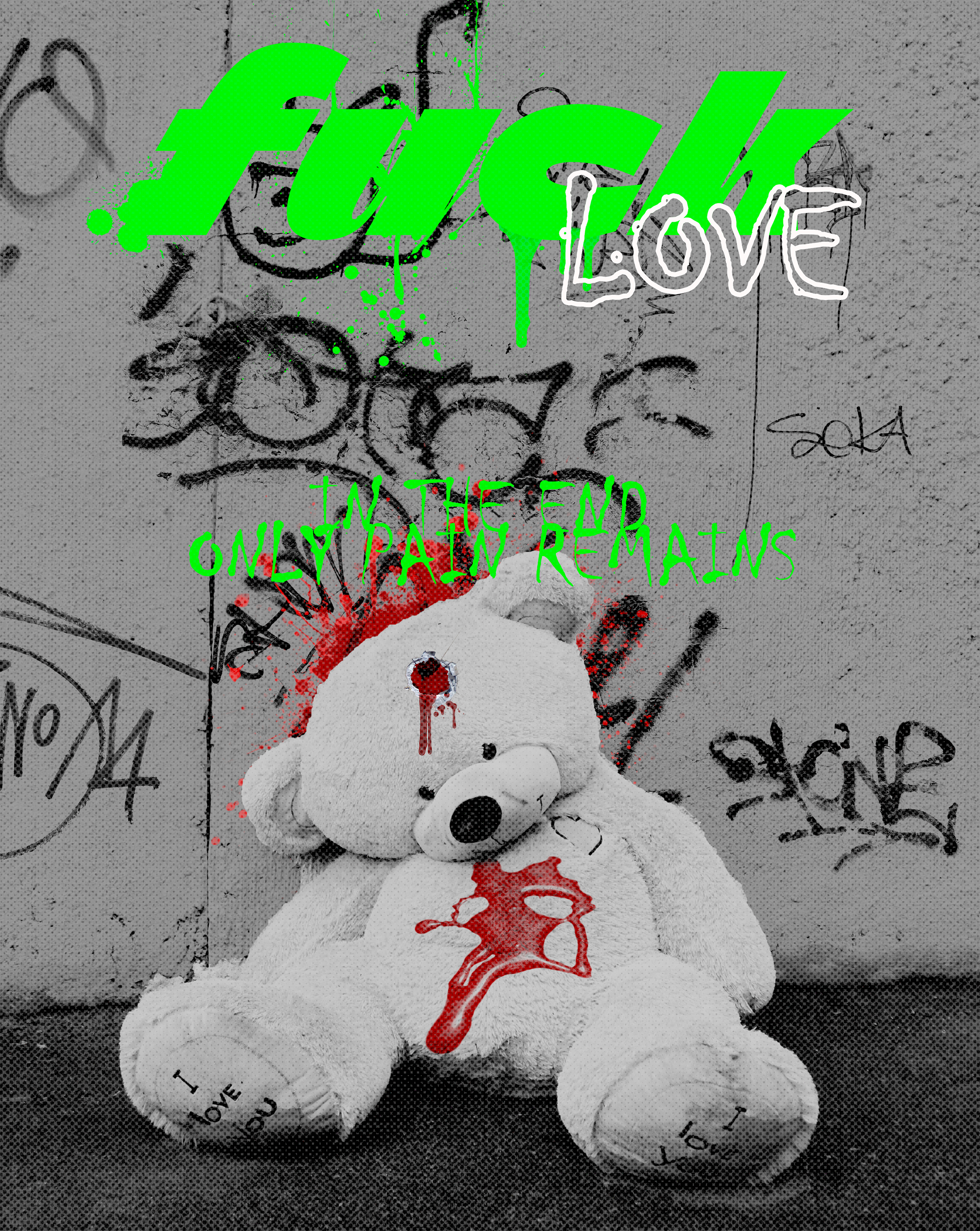 Обложка трека Fuck Love — стрит-арт дизайн обложки с граффити и плюшевым медведем