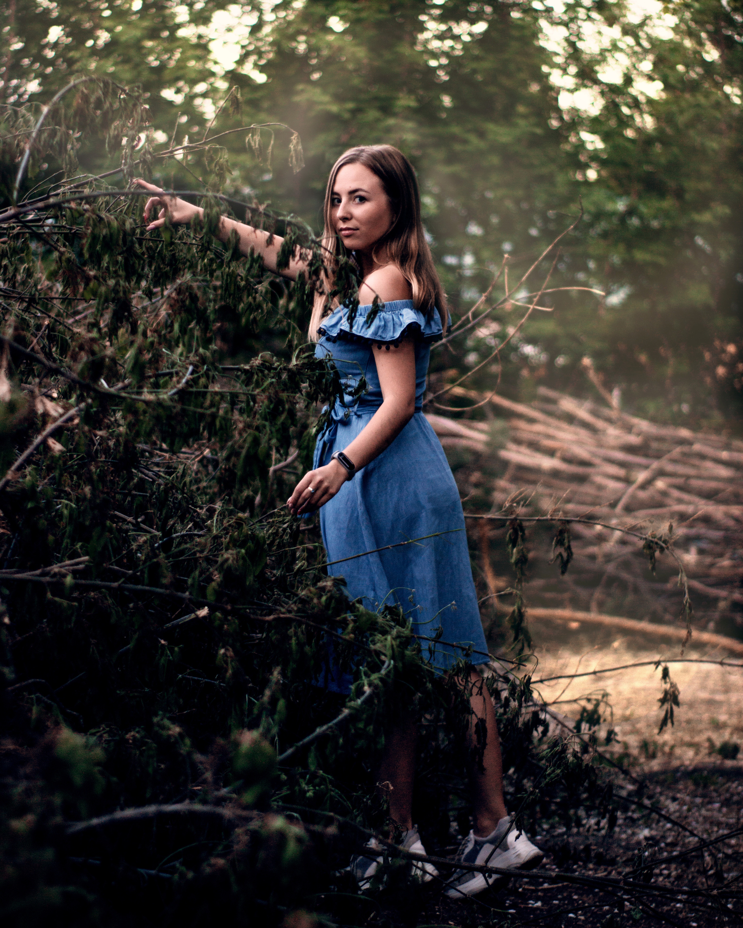 Художественная фотография девушки в платие окруженной сухими ветками и кустами Фотограф Владислав Антоненко