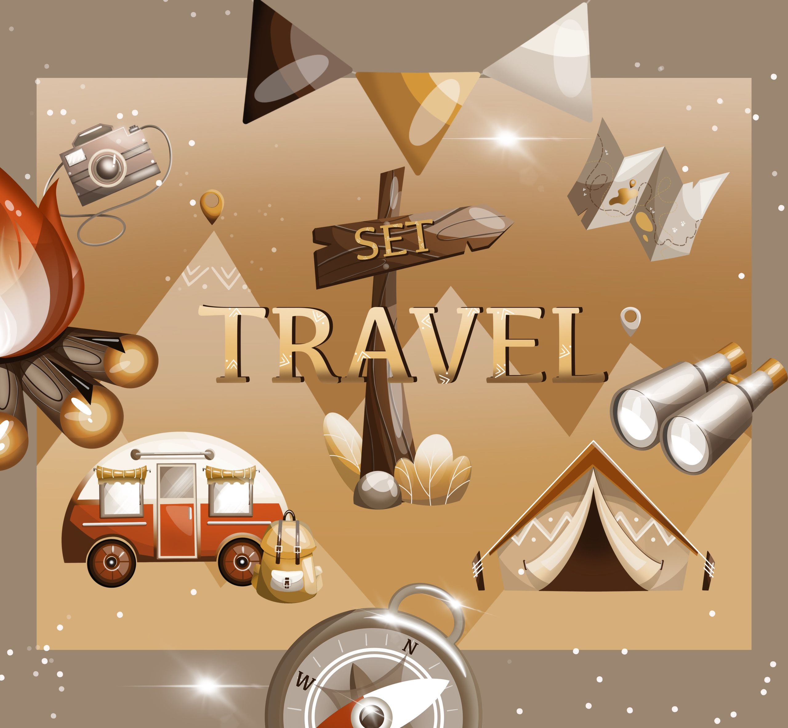 Коллекция «Travel set» — графические иллюстрации, композиции и бесшовные паттерны. Художник-иллюстратор Евгения Бекренёва