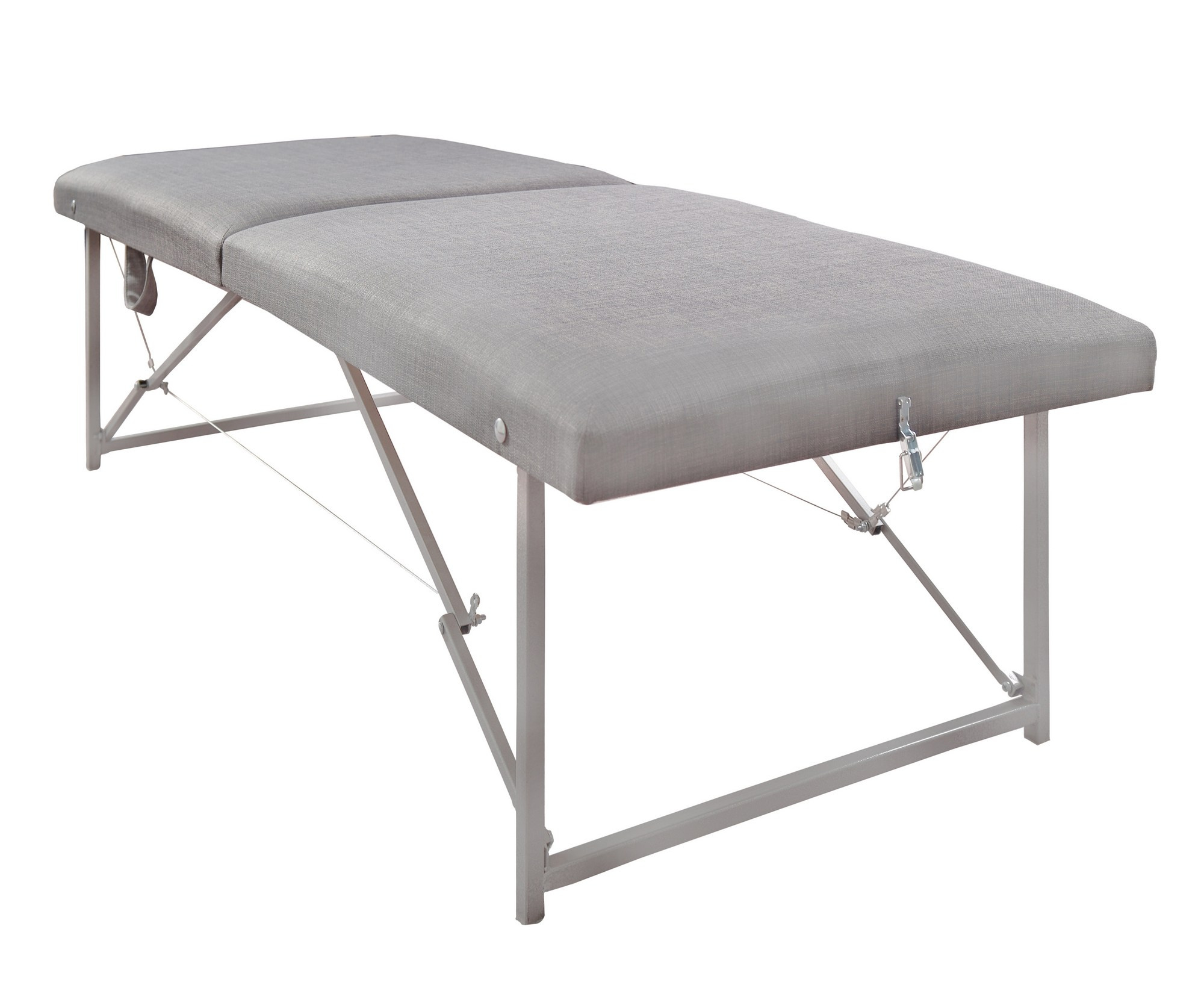 Фото мебели для маркетплейсов. Раскладушка серая, вид сбоку.