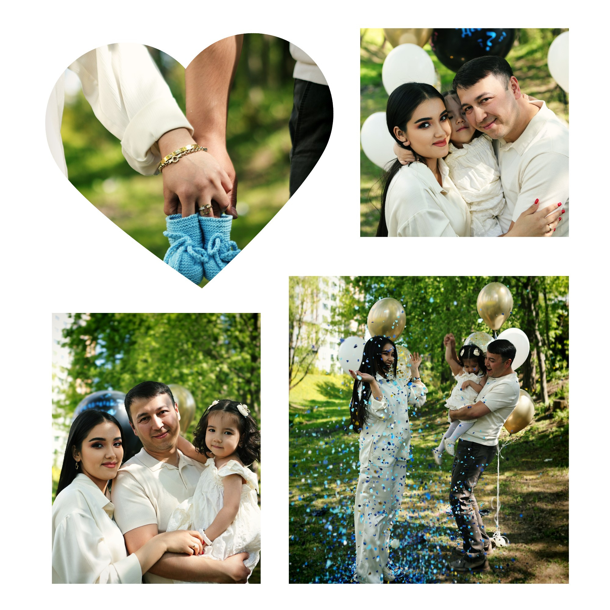 Семейное фото на гендерпати, где родители узнают пол ребенка.