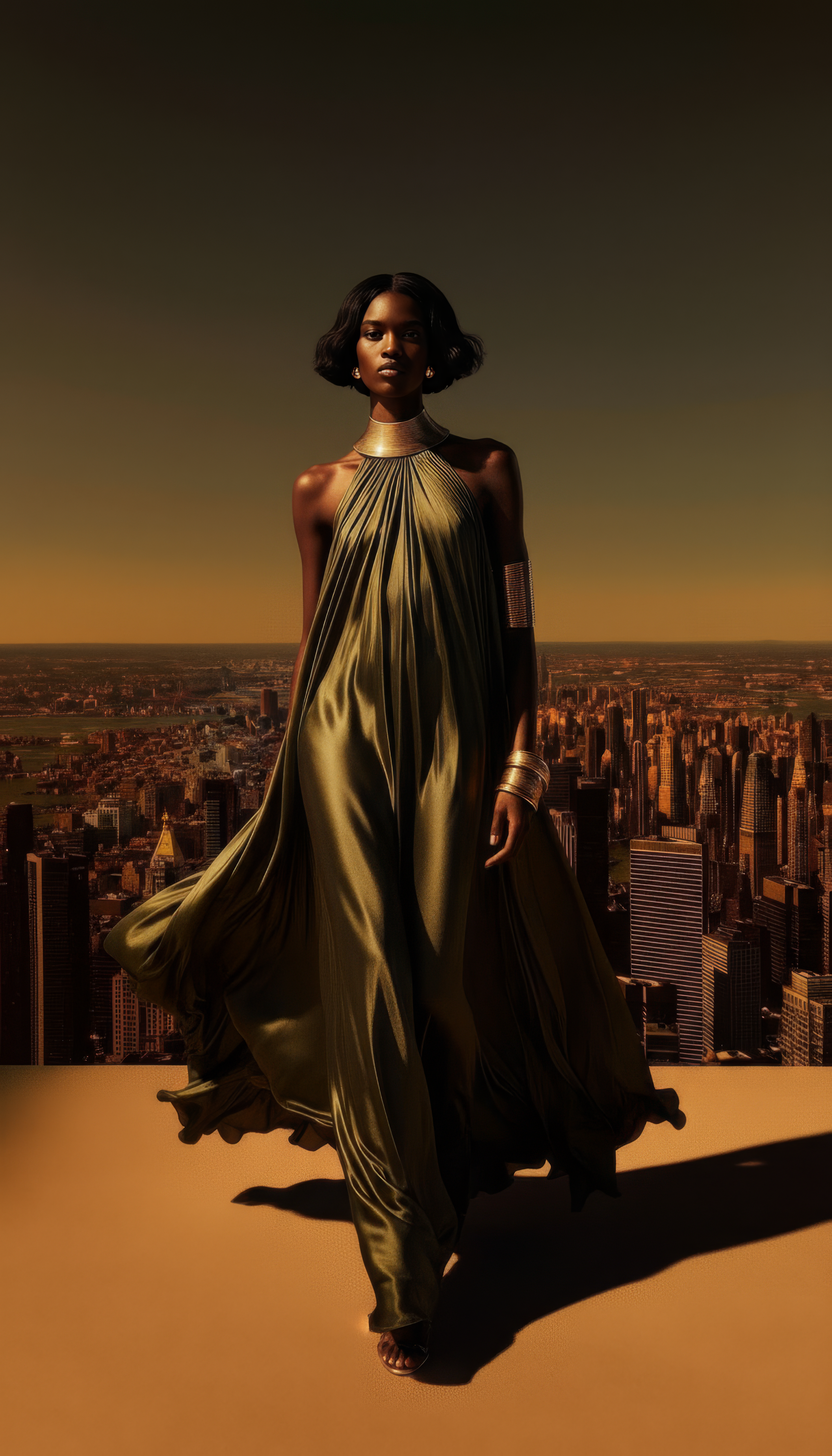 Фотосессия красивая темнокожая девушка модель позирует на крыше небоскреба