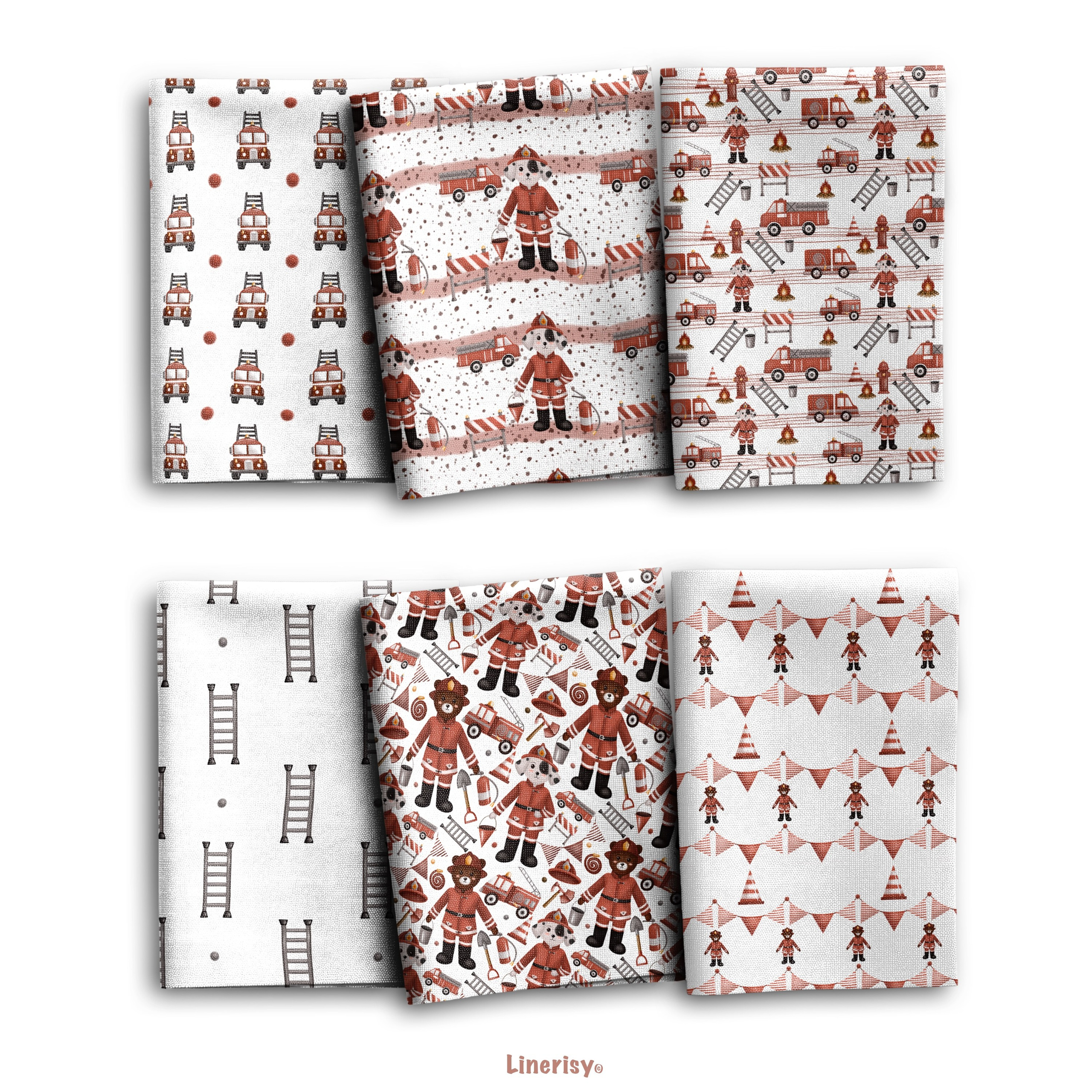 Набор бесшовных паттернов «Пожарная станция». Художник-иллюстратор Евгения Бекренёва