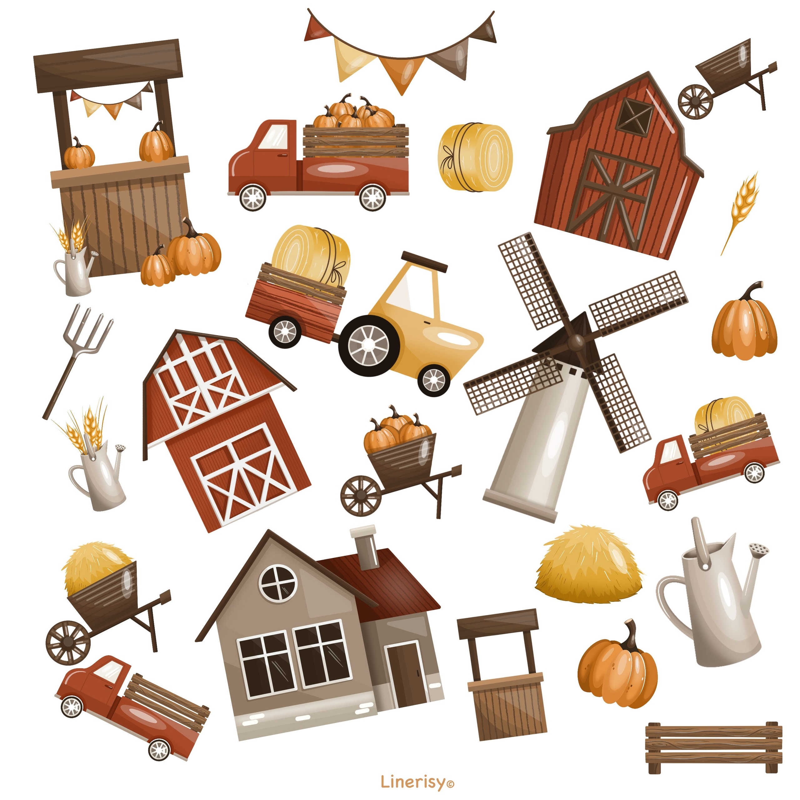 Коллекция «Осенняя ферма» — графические иллюстрации, композиции и бесшовные паттерны. Художник-иллюстратор Евгения Бекренёва