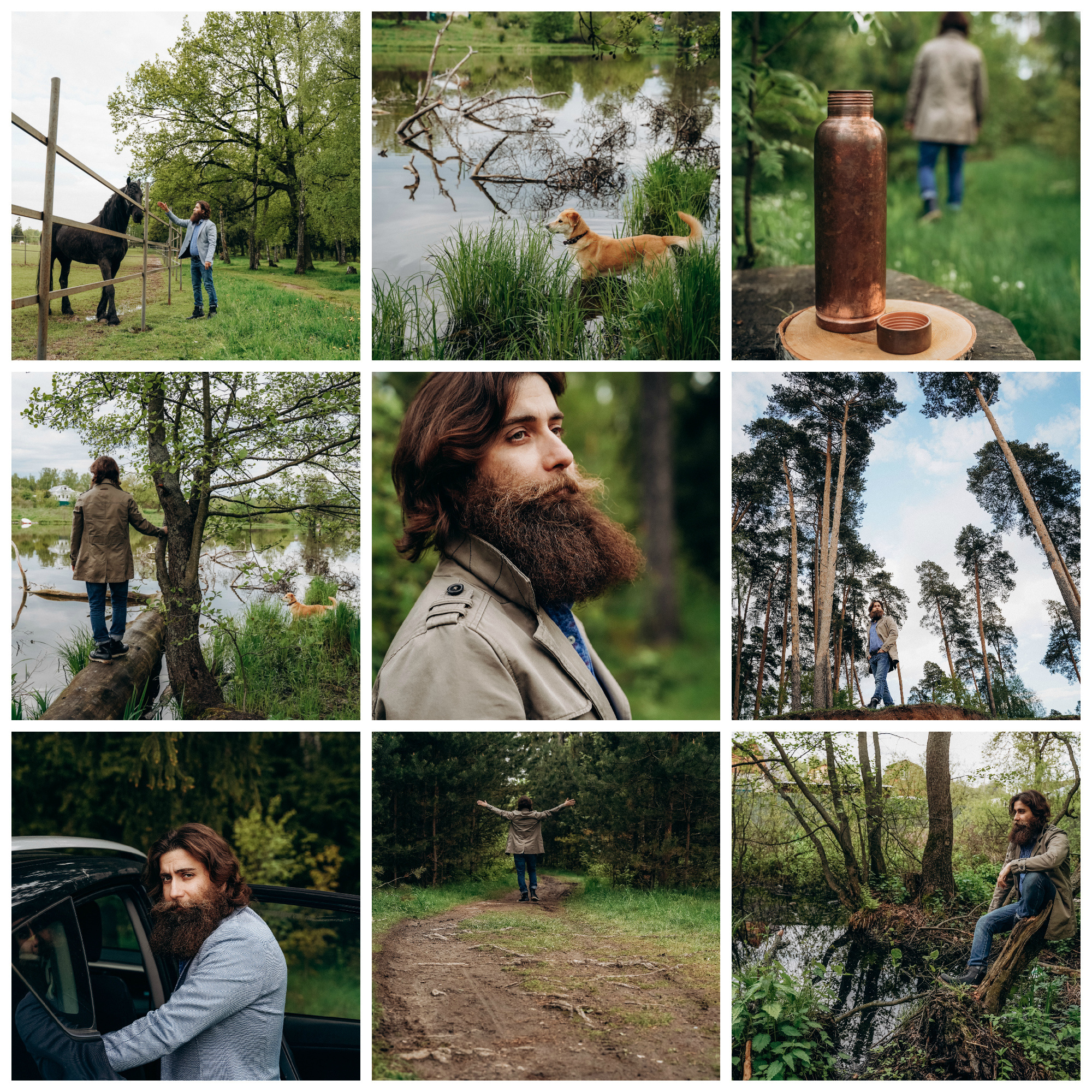 Бизнес фотосессия для стильного йога и бородатого мужчины на природе