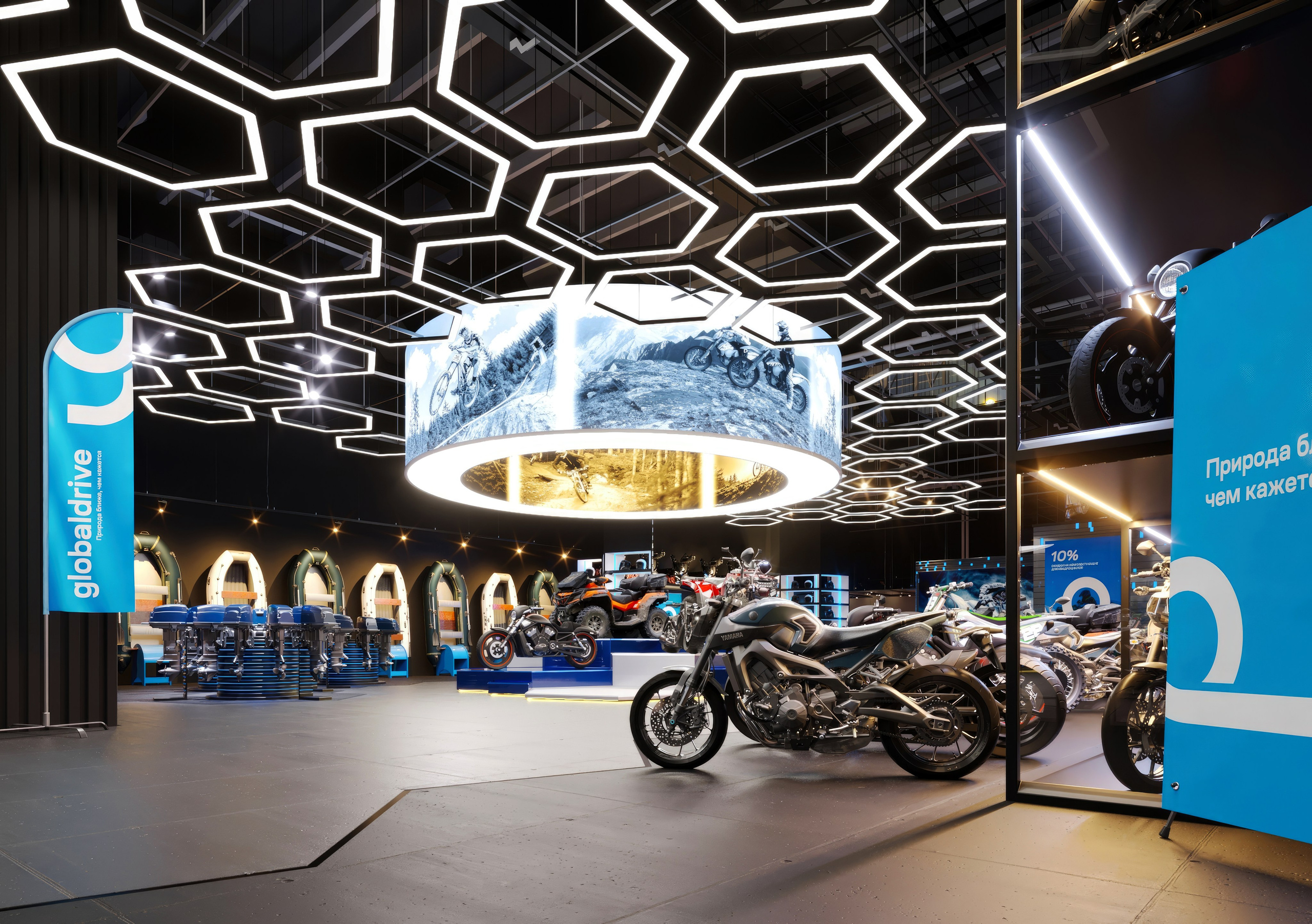 Motorbike Showroom Design Project — Bold and Modern Retail Space. 3D INTERIOR AND ARCHITECTURE VISUALIZATION